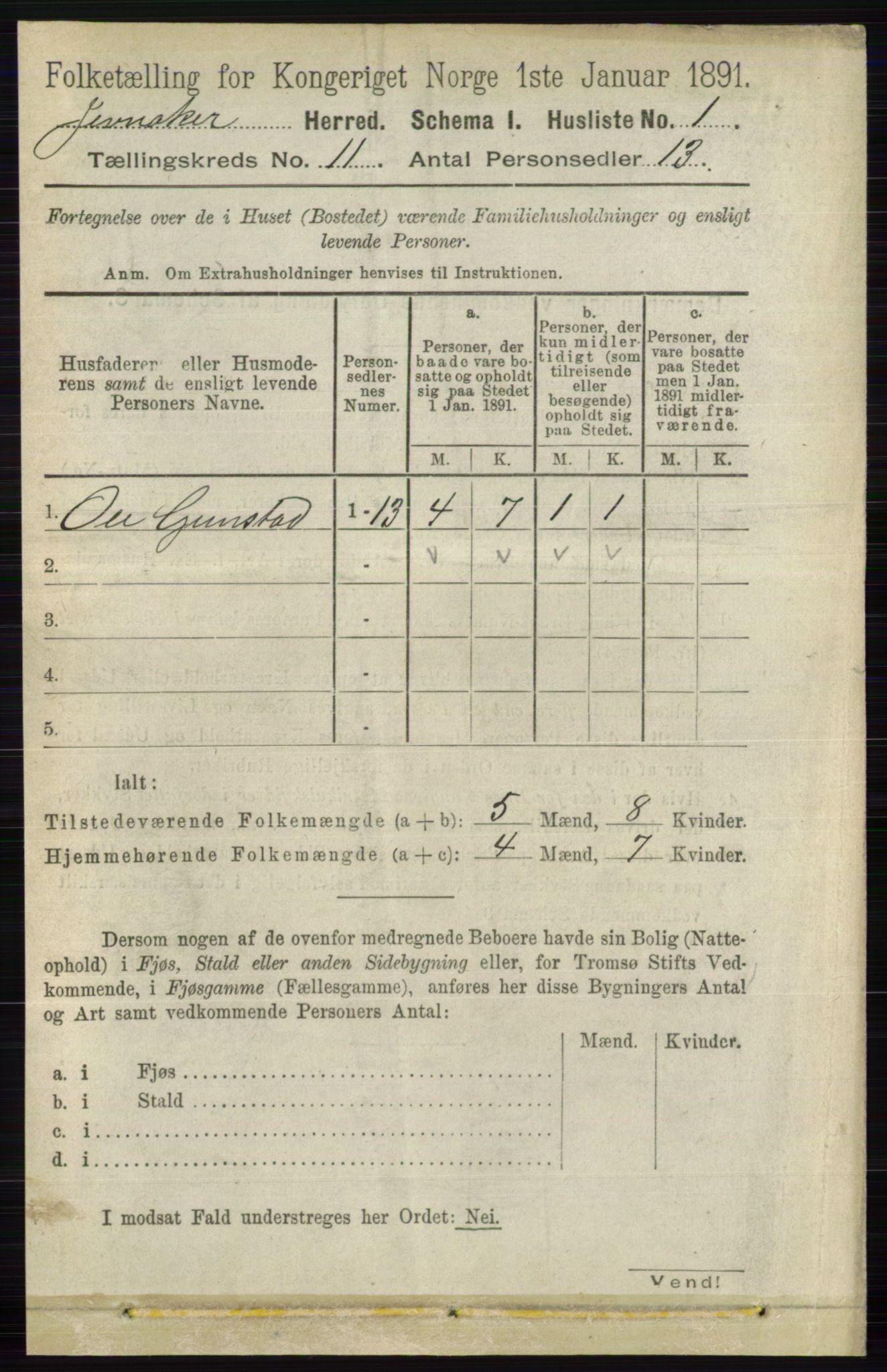 RA, 1891 census for 0532 Jevnaker, 1891, p. 6805