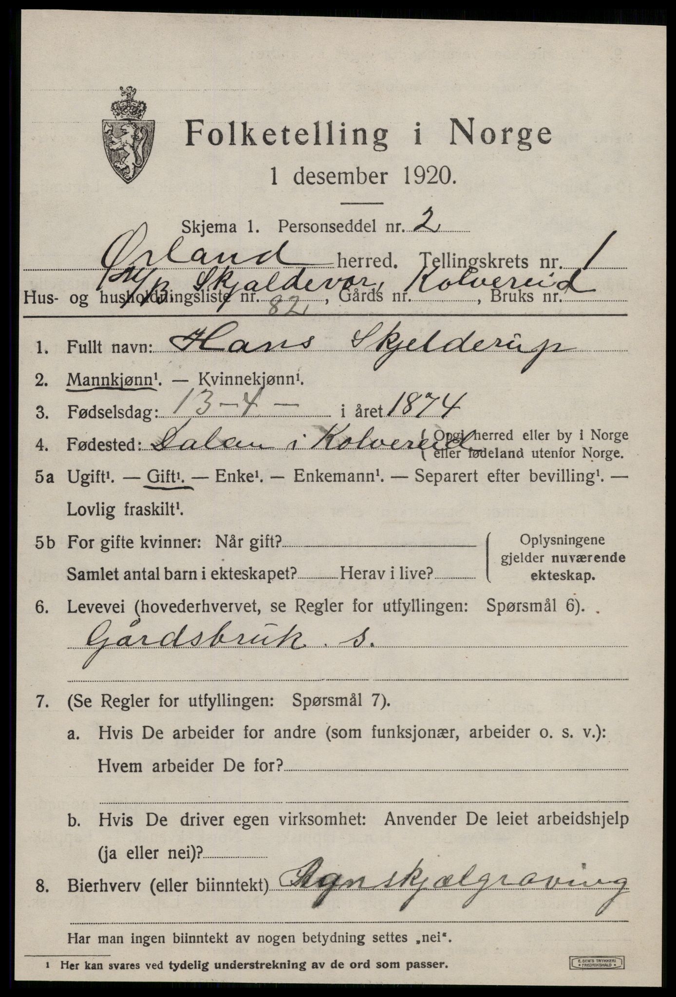 SAT, 1920 census for Ørland, 1920, p. 2219