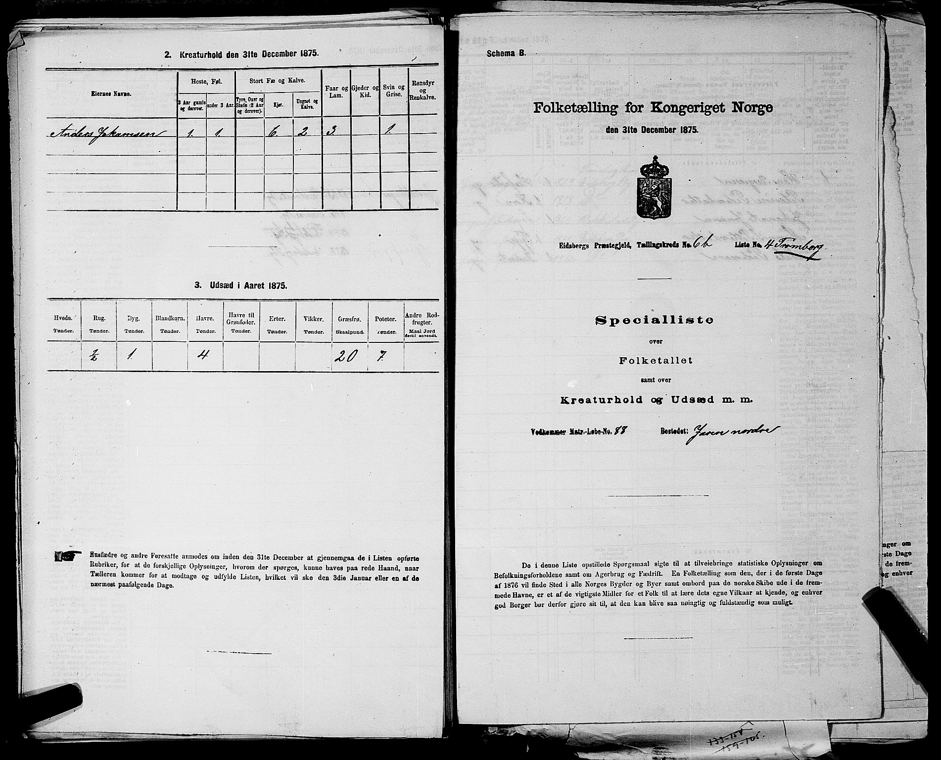 RA, 1875 census for 0125P Eidsberg, 1875, p. 1350