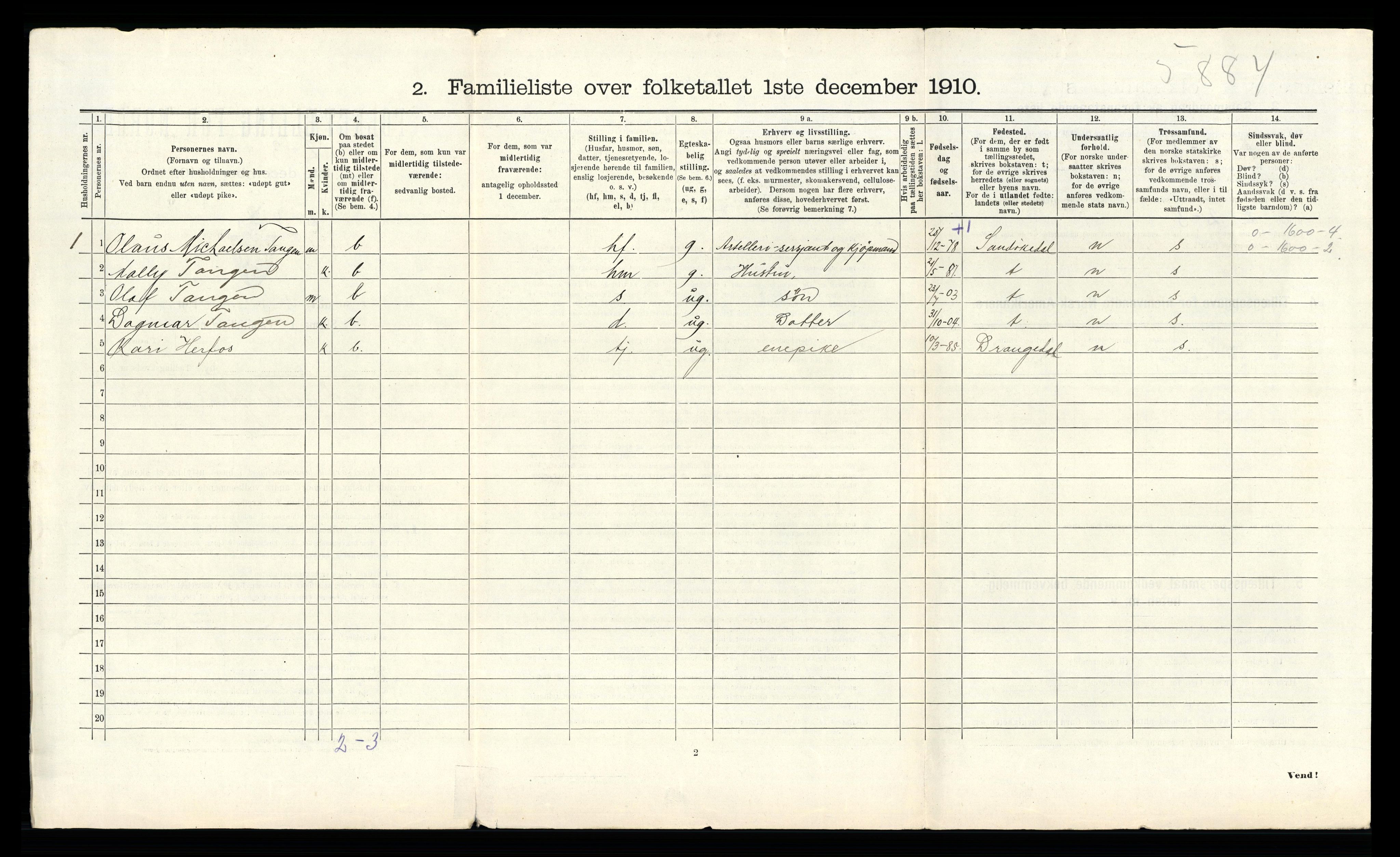 RA, 1910 census for Kragerø, 1910, p. 3087