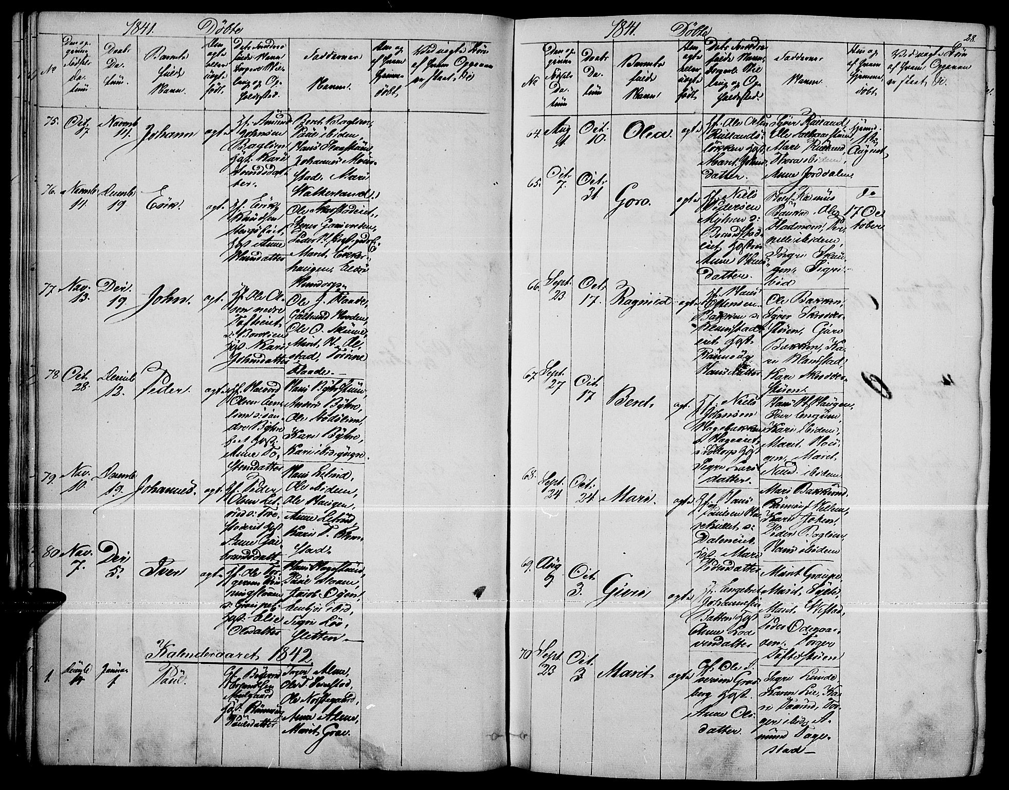 Fron prestekontor, SAH/PREST-078/H/Ha/Haa/L0004: Parish register (official) no. 4, 1839-1848, p. 28