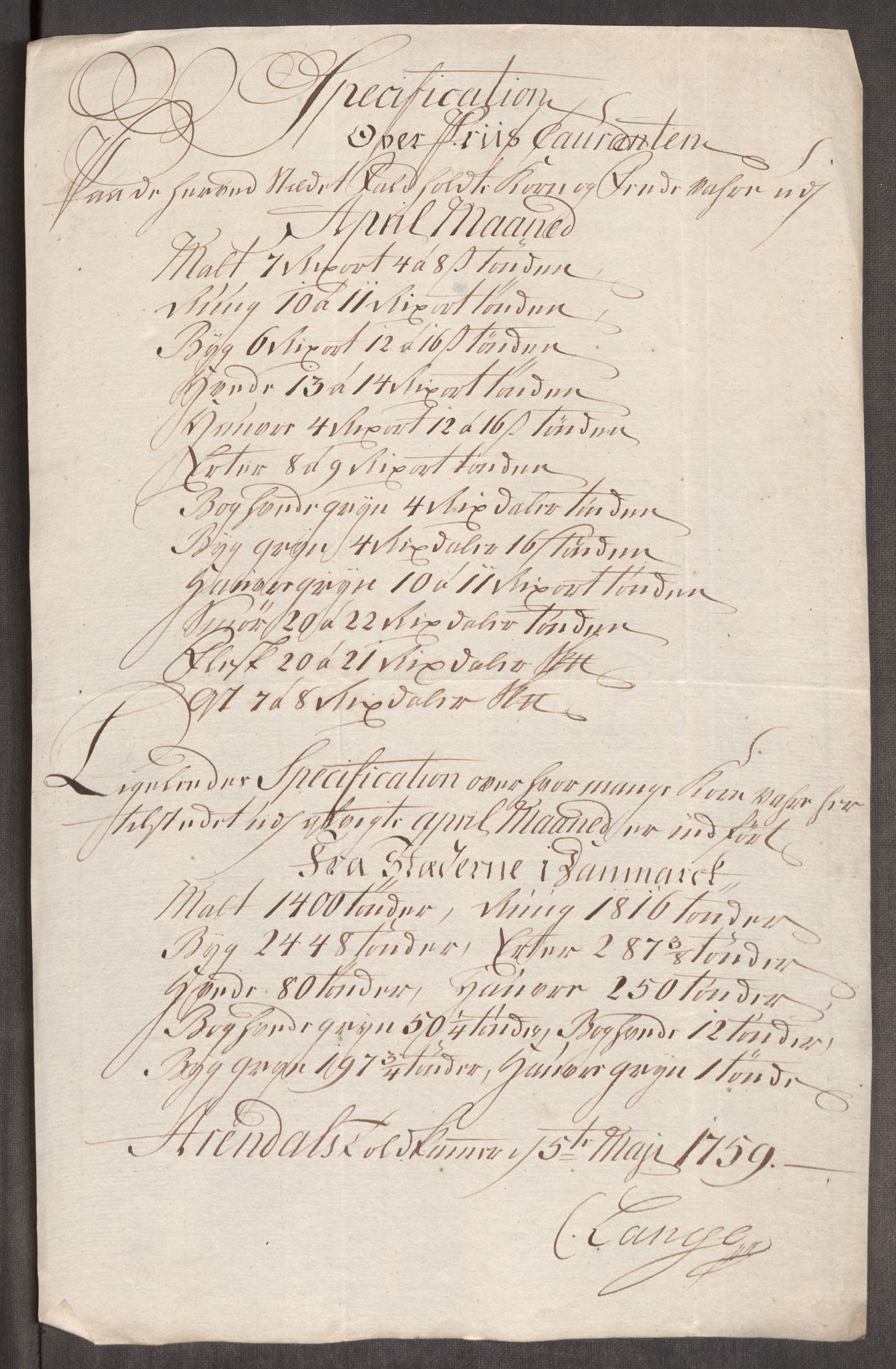 Rentekammeret inntil 1814, Realistisk ordnet avdeling, AV/RA-EA-4070/Oe/L0006: [Ø1]: Priskuranter, 1758-1760, p. 590