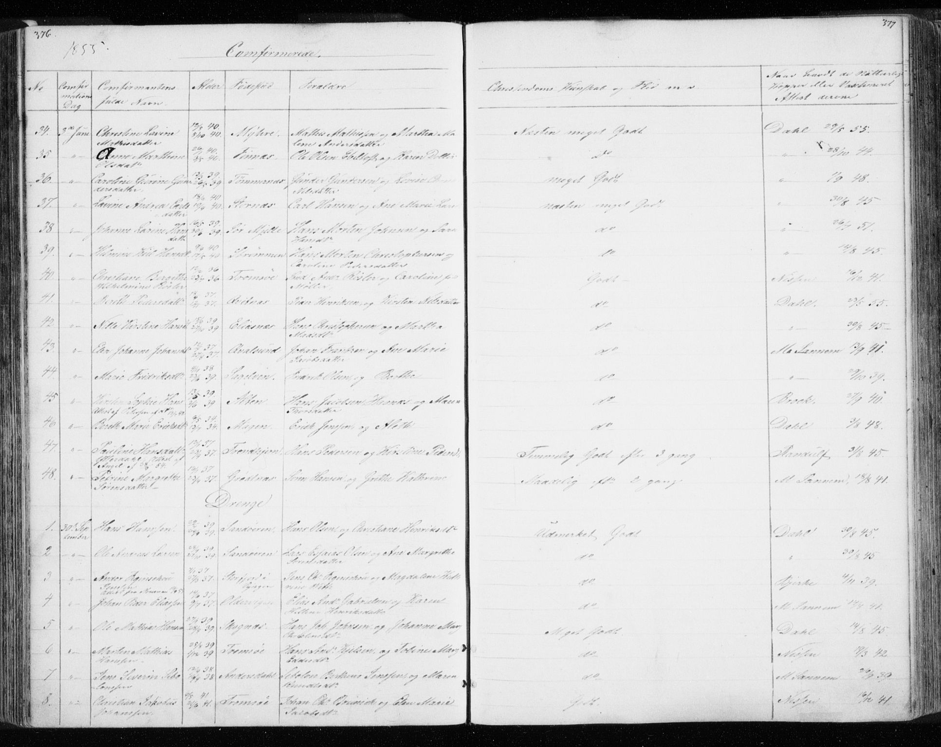 Tromsø sokneprestkontor/stiftsprosti/domprosti, AV/SATØ-S-1343/G/Gb/L0005klokker: Parish register (copy) no. 5, 1846-1857, p. 376-377