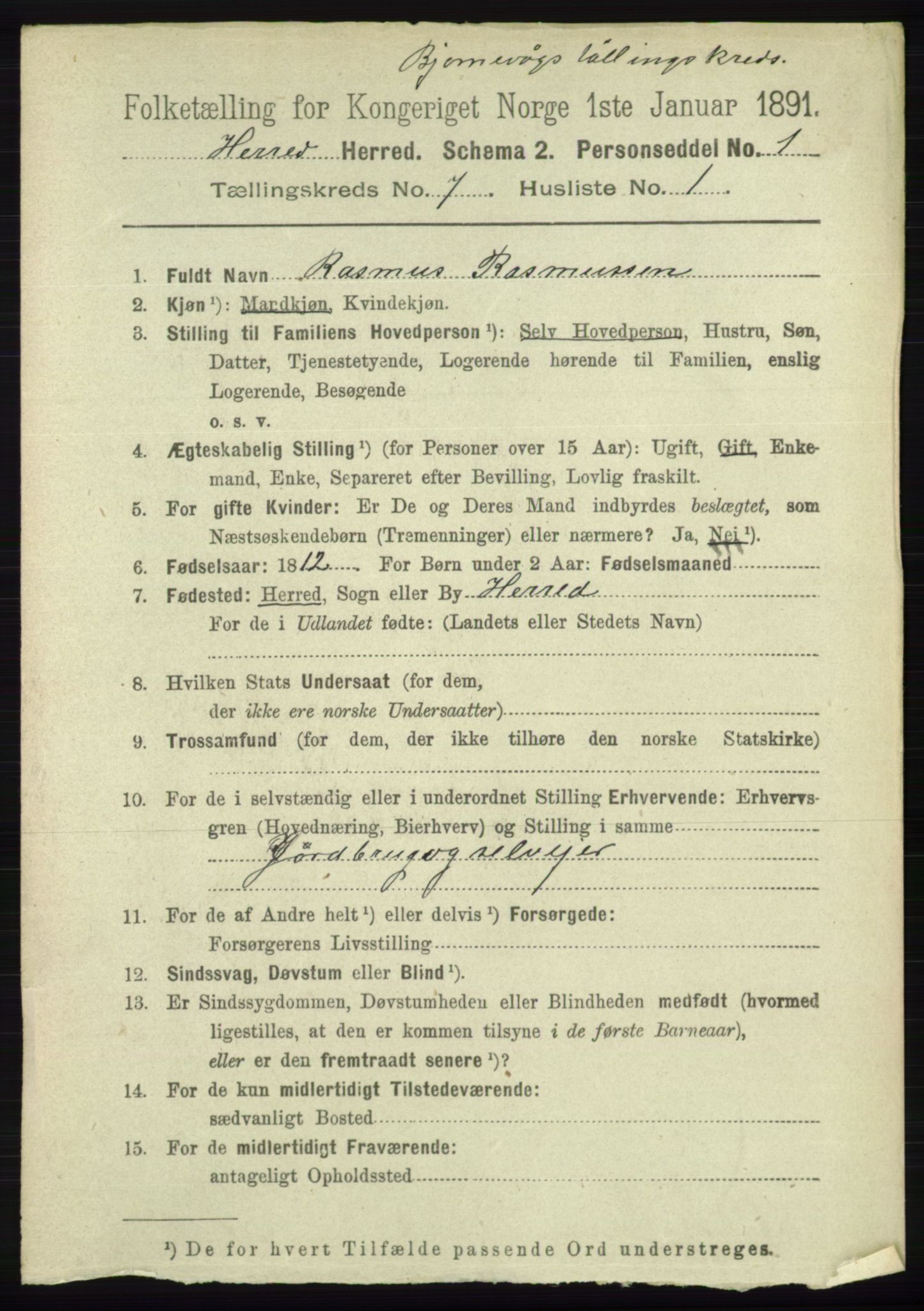 RA, 1891 census for 1039 Herad, 1891, p. 2794