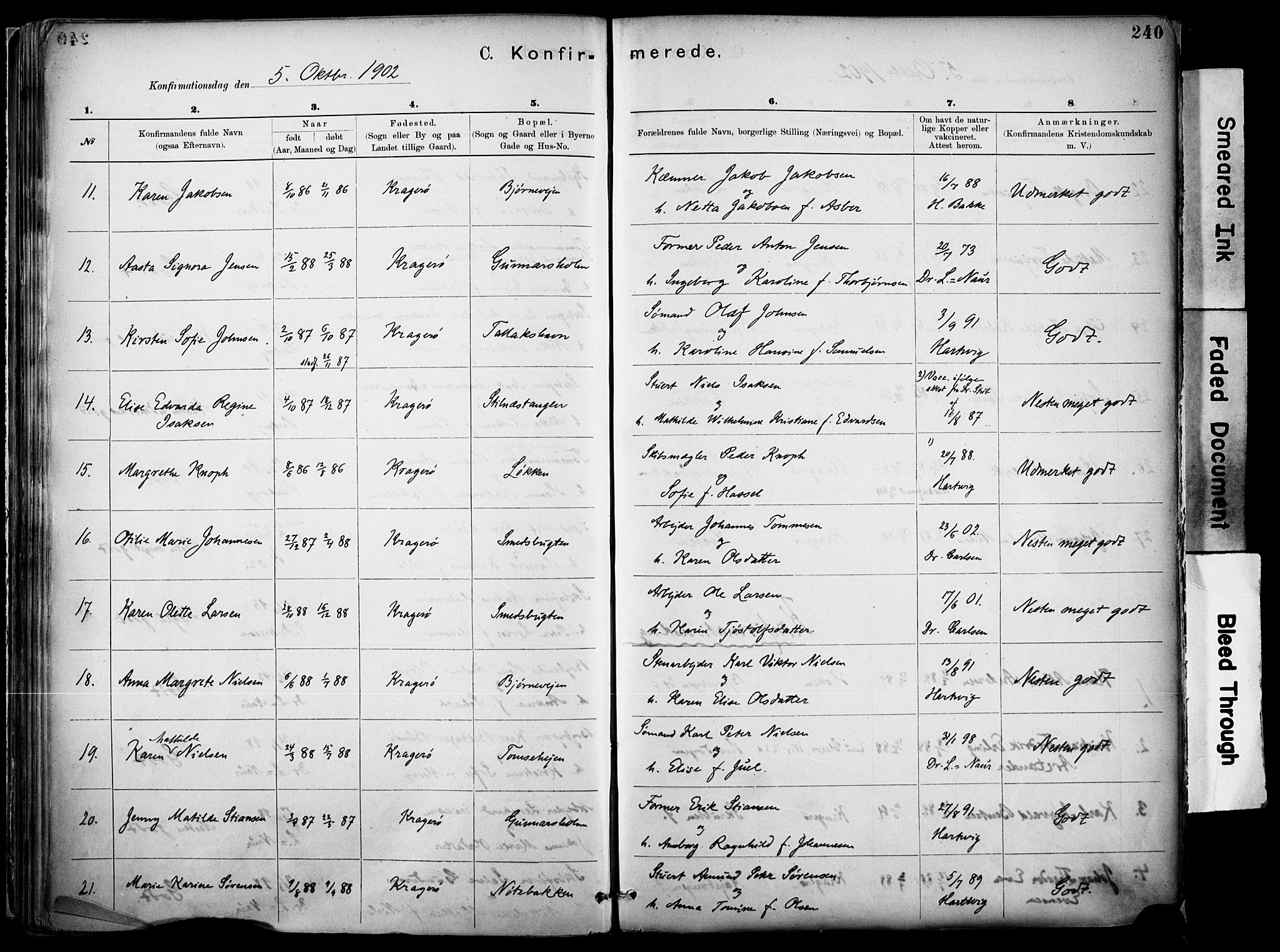 Kragerø kirkebøker, SAKO/A-278/F/Fa/L0012: Parish register (official) no. 12, 1880-1904, p. 240