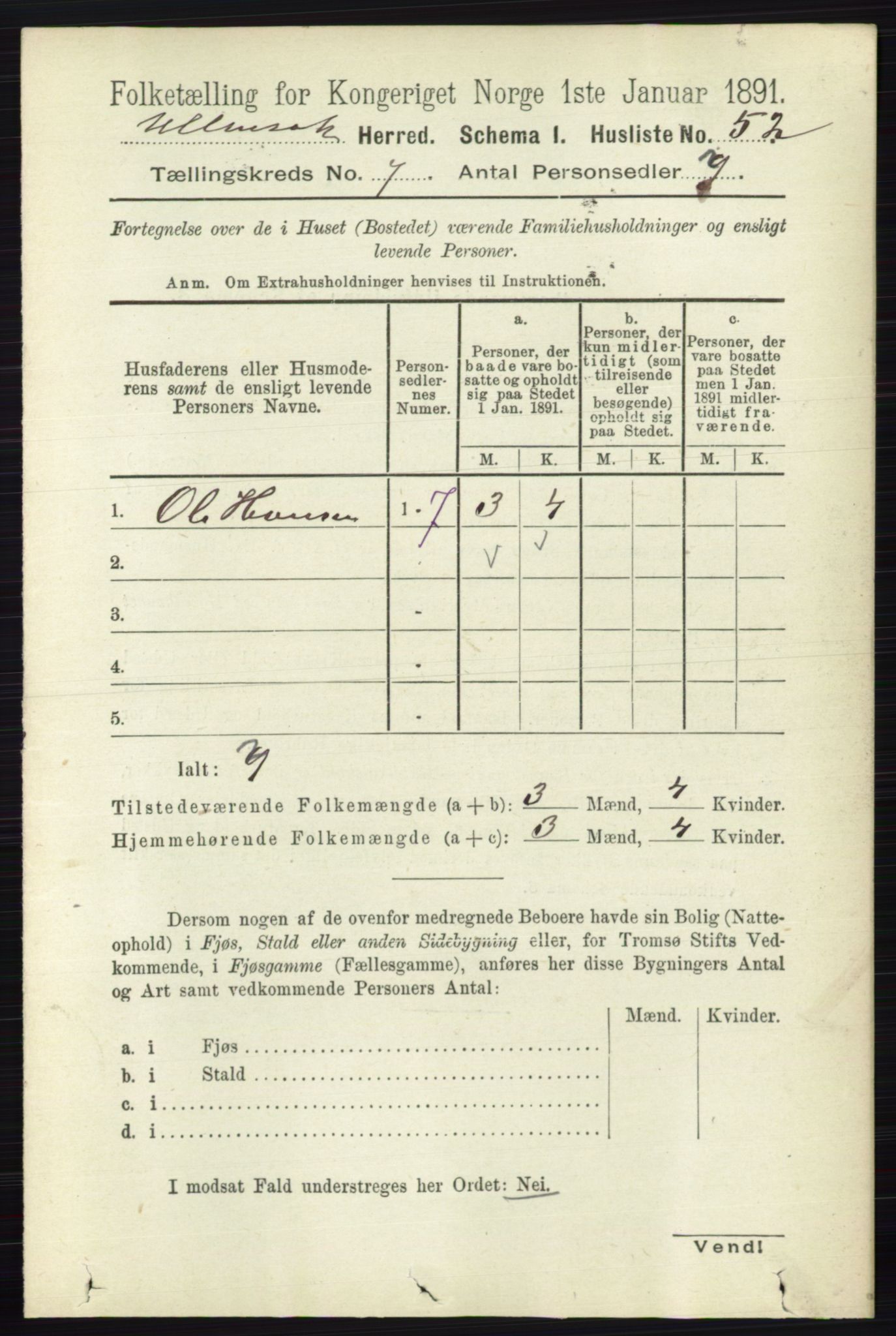 RA, 1891 census for 0235 Ullensaker, 1891, p. 3053