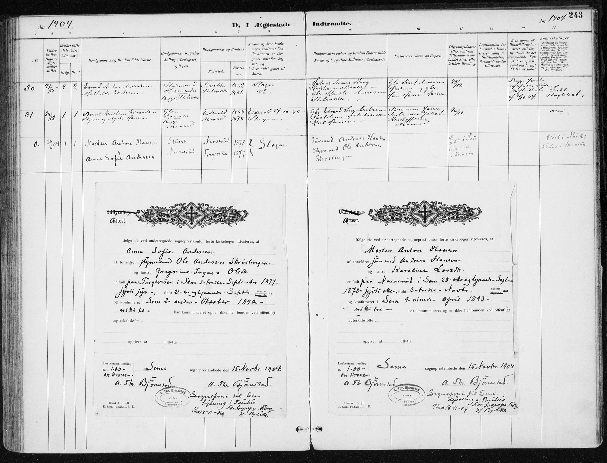 Sem kirkebøker, AV/SAKO-A-5/F/Fb/L0005: Parish register (official) no. II 5, 1892-1904, p. 243