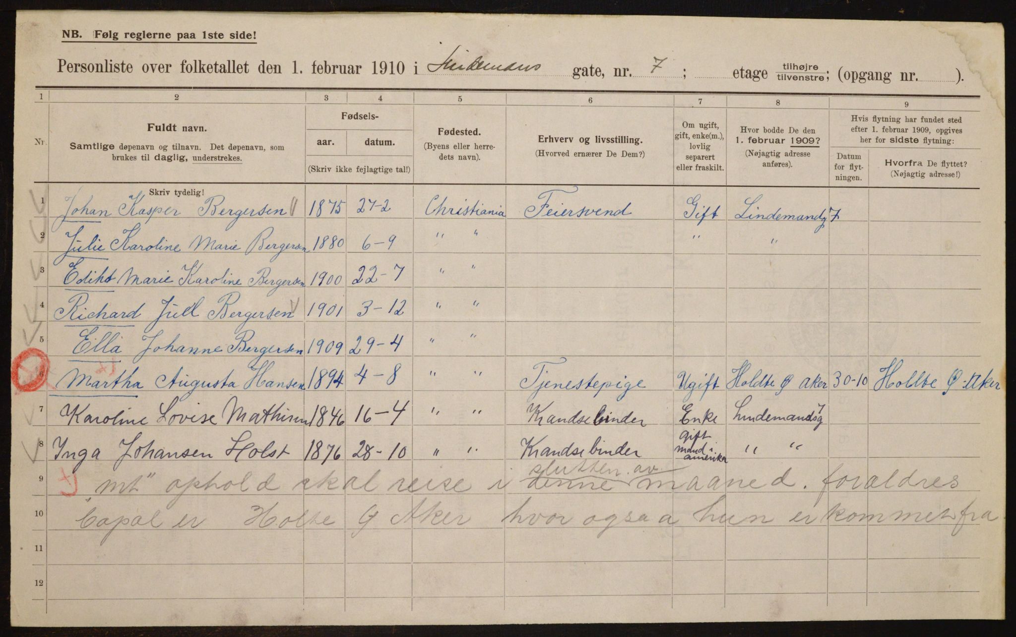 OBA, Municipal Census 1910 for Kristiania, 1910, p. 55730