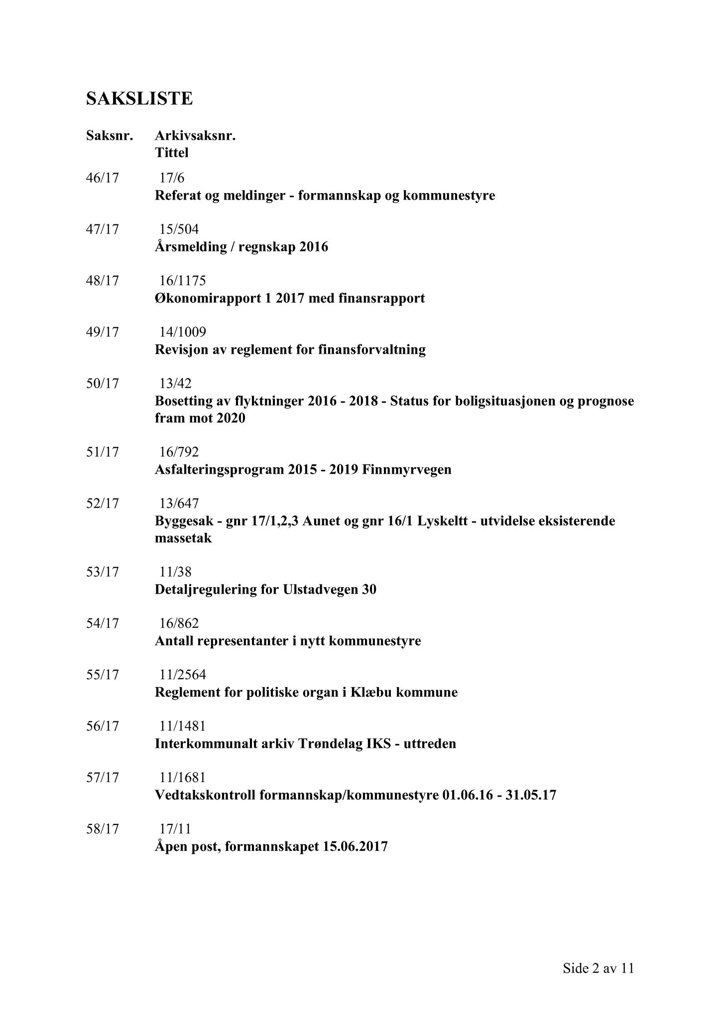 Klæbu Kommune, TRKO/KK/02-FS/L010: Formannsskapet - Møtedokumenter, 2017, p. 1858