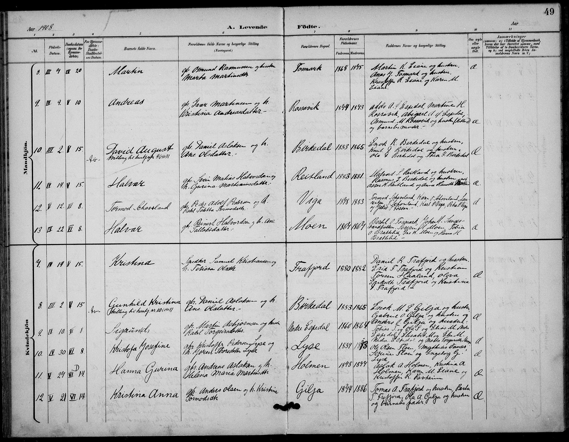 Høgsfjord sokneprestkontor, AV/SAST-A-101624/H/Ha/Haa/L0007: Parish register (official) no. A 7, 1898-1917, p. 49