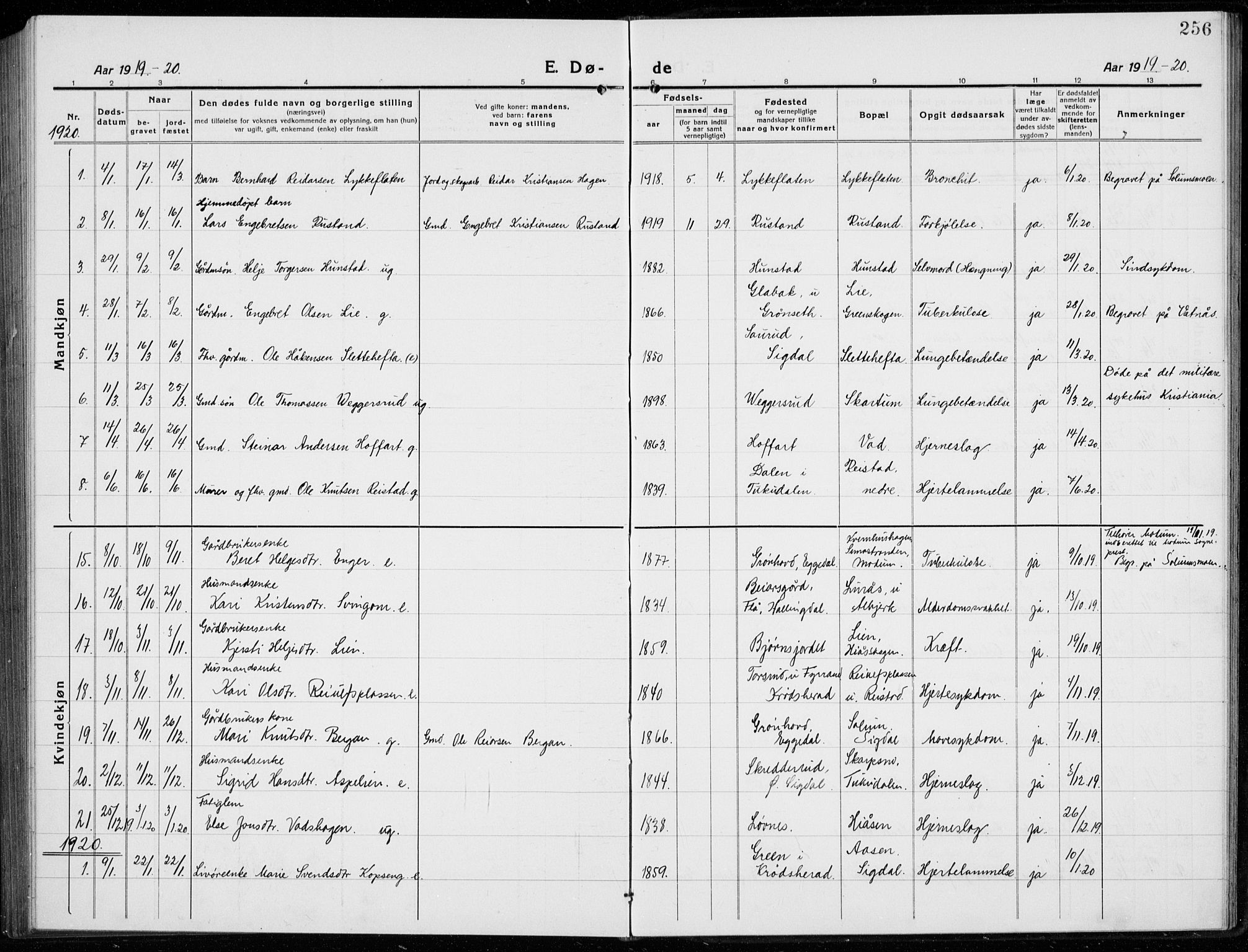 Sigdal kirkebøker, AV/SAKO-A-245/G/Ga/L0007: Parish register (copy) no. I 7, 1917-1935, p. 256