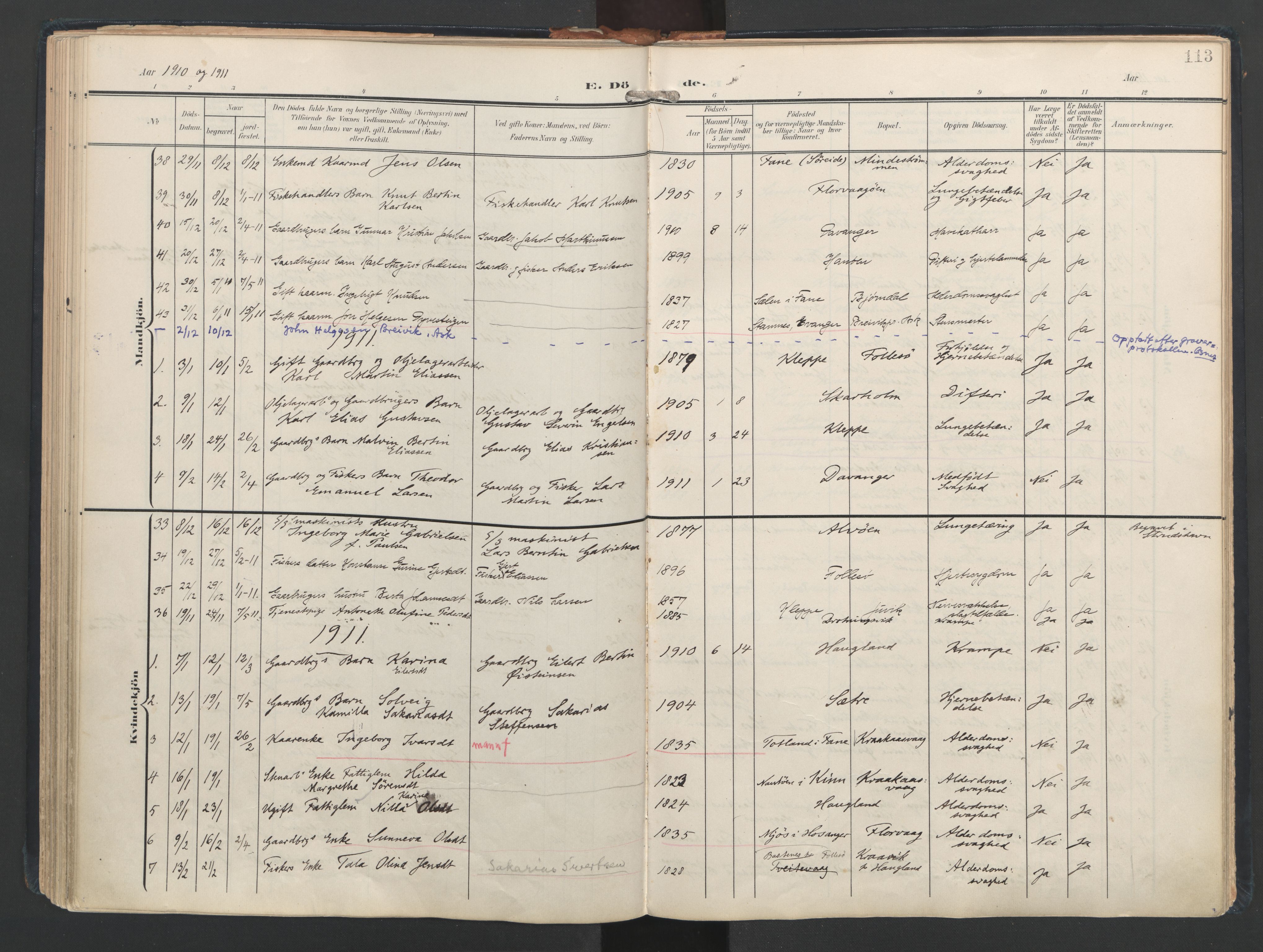 Askøy Sokneprestembete, AV/SAB-A-74101/H/Ha/Haa/Haad/L0001: Parish register (official) no. D 1, 1902-1916, p. 113