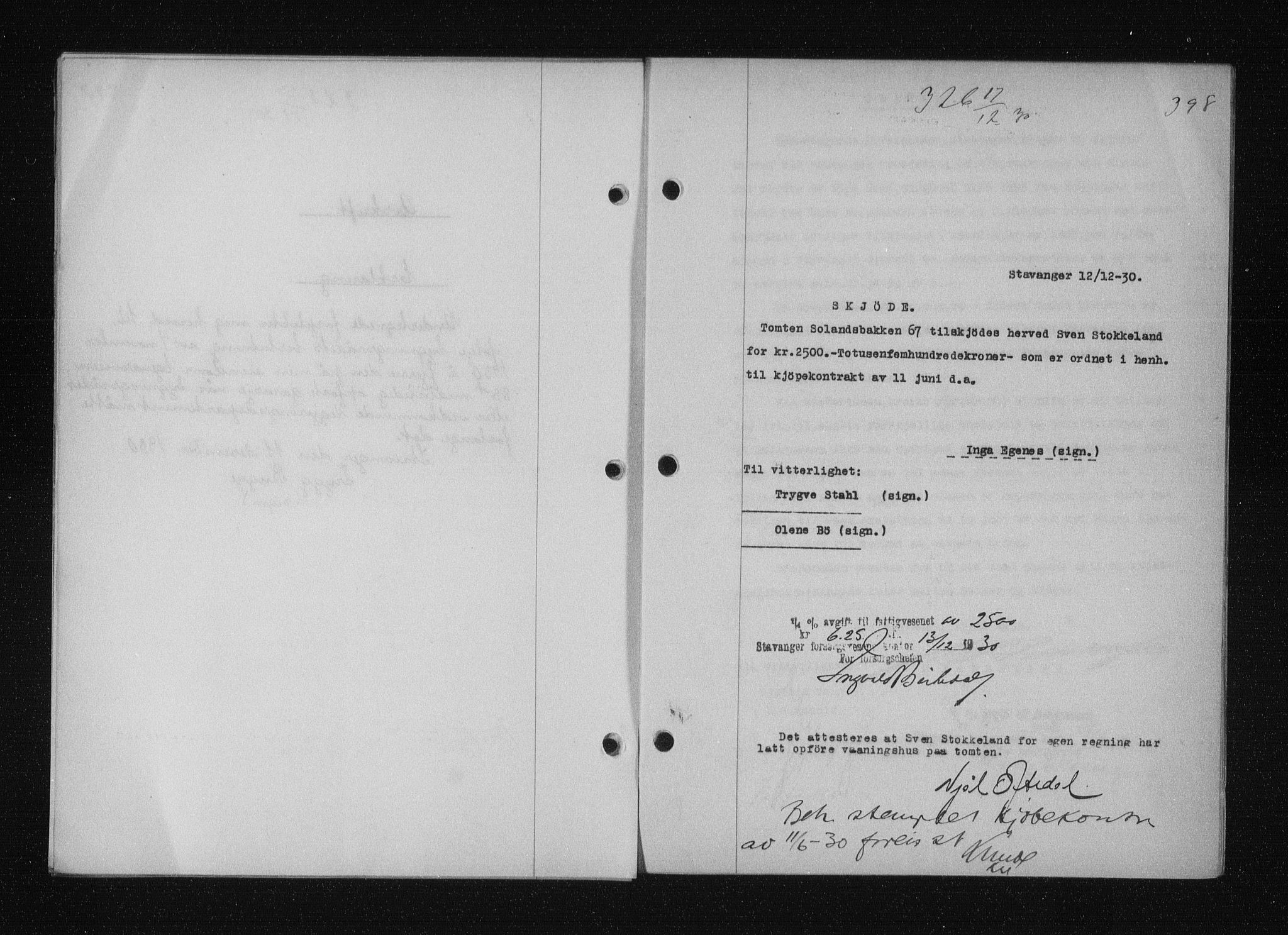 Stavanger byfogd, SAST/A-101408/001/4/41/410/410BB/L0058: Mortgage book no. 48, 1930-1931, Deed date: 17.12.1930