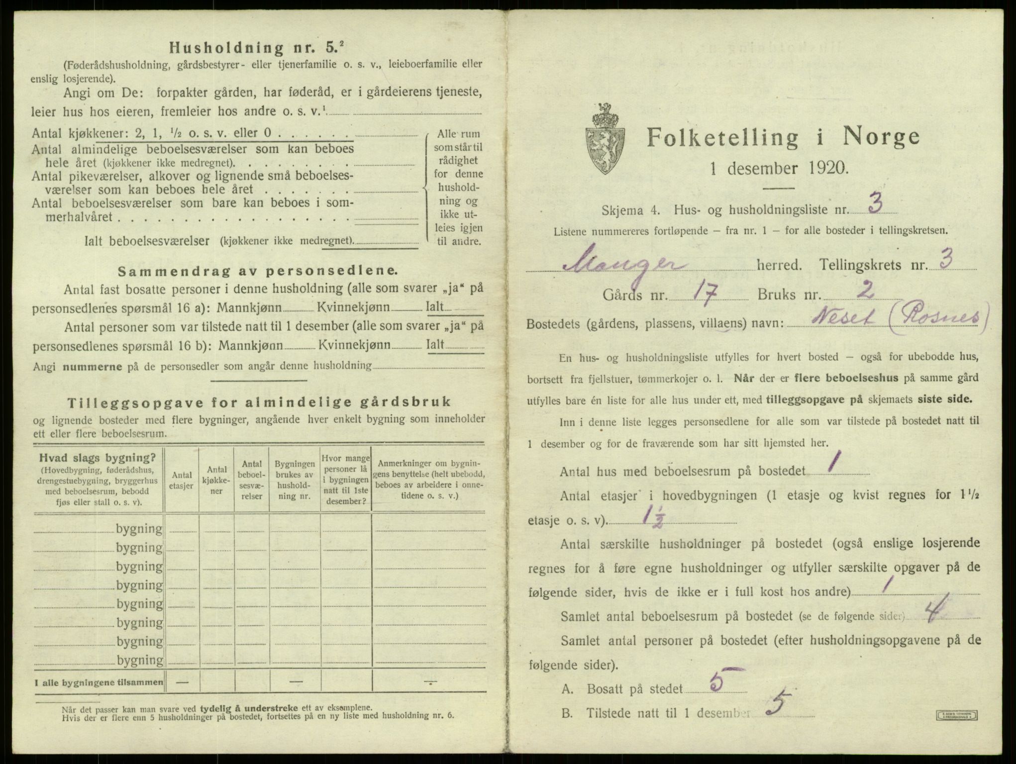 SAB, 1920 census for Manger, 1920, p. 180