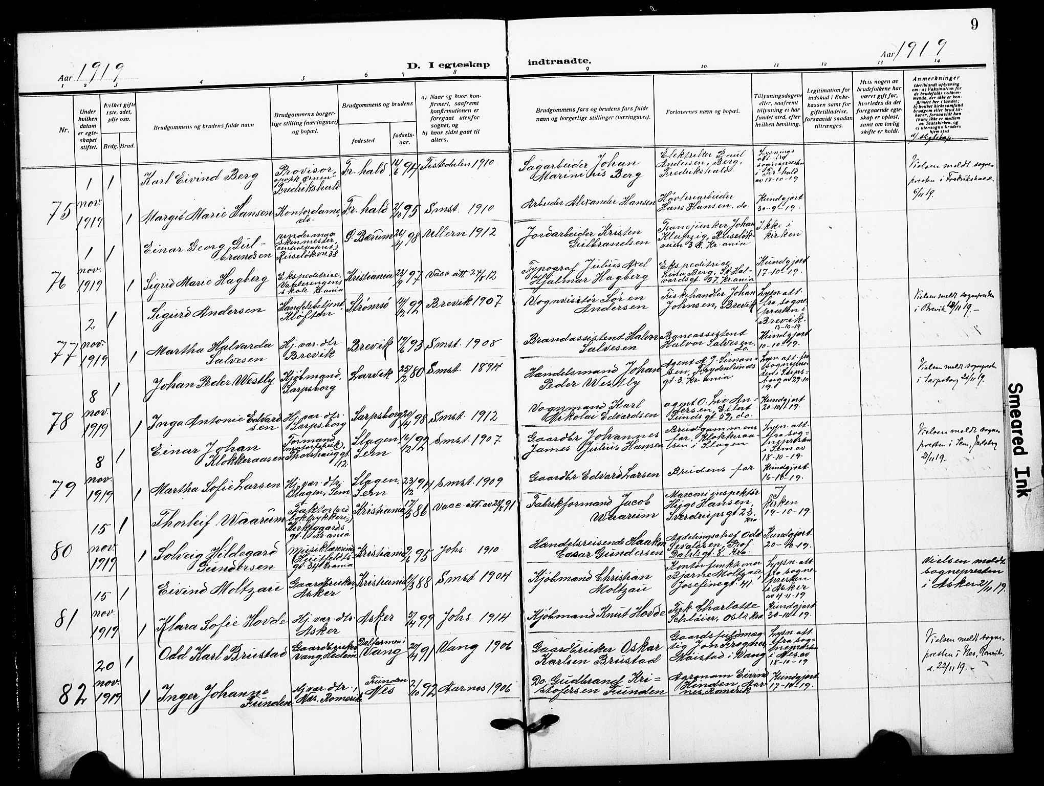 Johannes prestekontor Kirkebøker, AV/SAO-A-10852/F/Fa/L0013: Parish register (official) no. 13, 1919-1930, p. 9