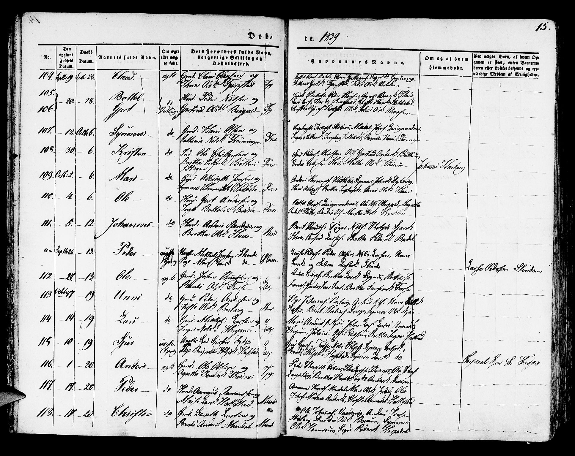 Leikanger sokneprestembete, AV/SAB-A-81001/H/Haa/Haaa/L0007: Parish register (official) no. A 7, 1838-1851, p. 15