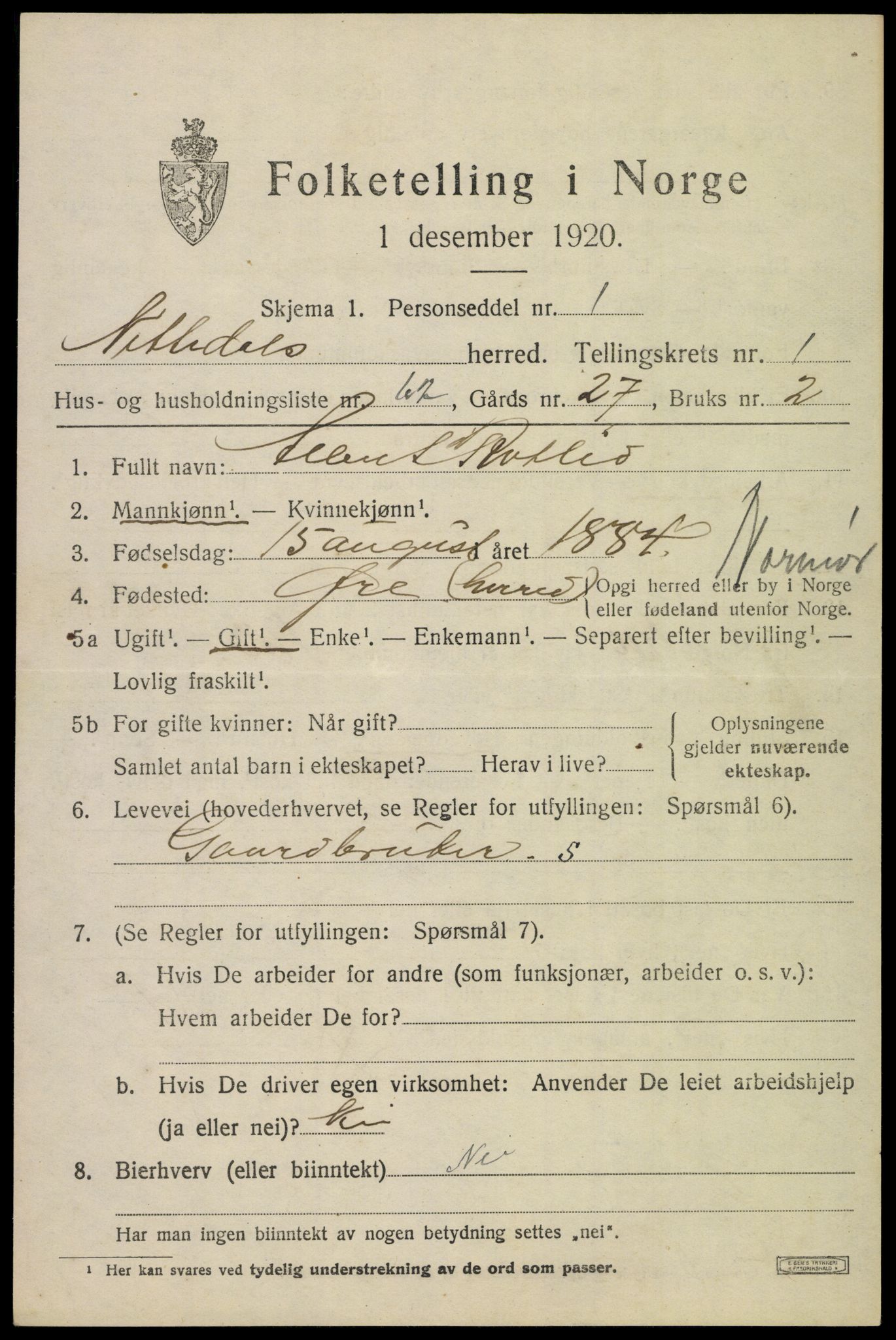 SAO, 1920 census for Nittedal, 1920, p. 1976