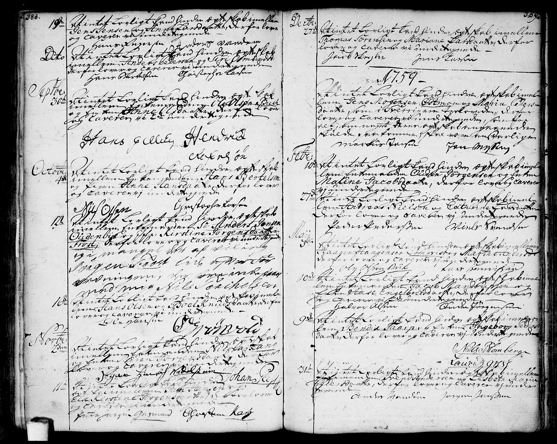 Moss prestekontor Kirkebøker, SAO/A-2003/F/Fa/L0002: Parish register (official) no. I 2, 1753-1779, p. 388-389