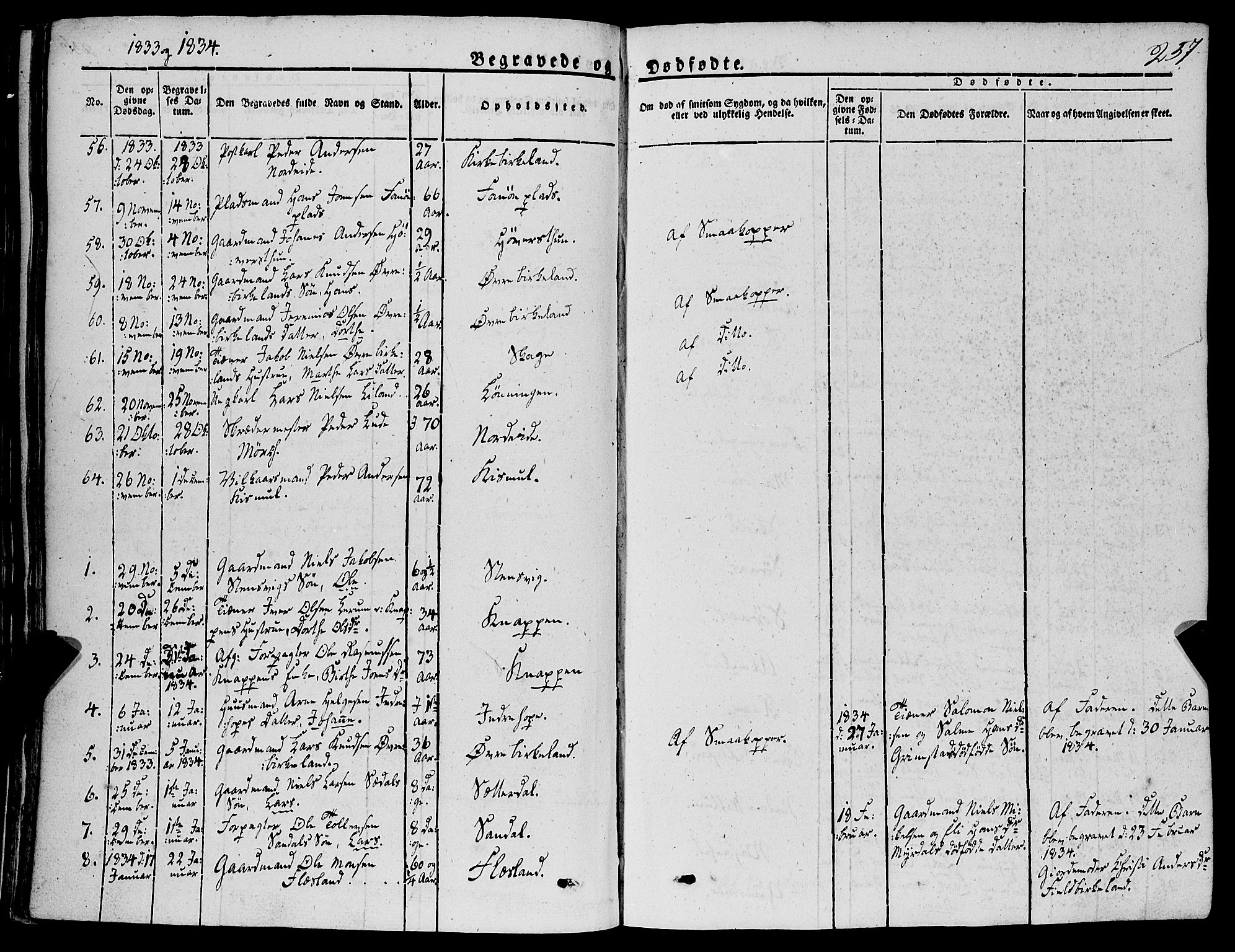 Fana Sokneprestembete, SAB/A-75101/H/Haa/Haaa/L0008: Parish register (official) no. A 8, 1829-1851, p. 257