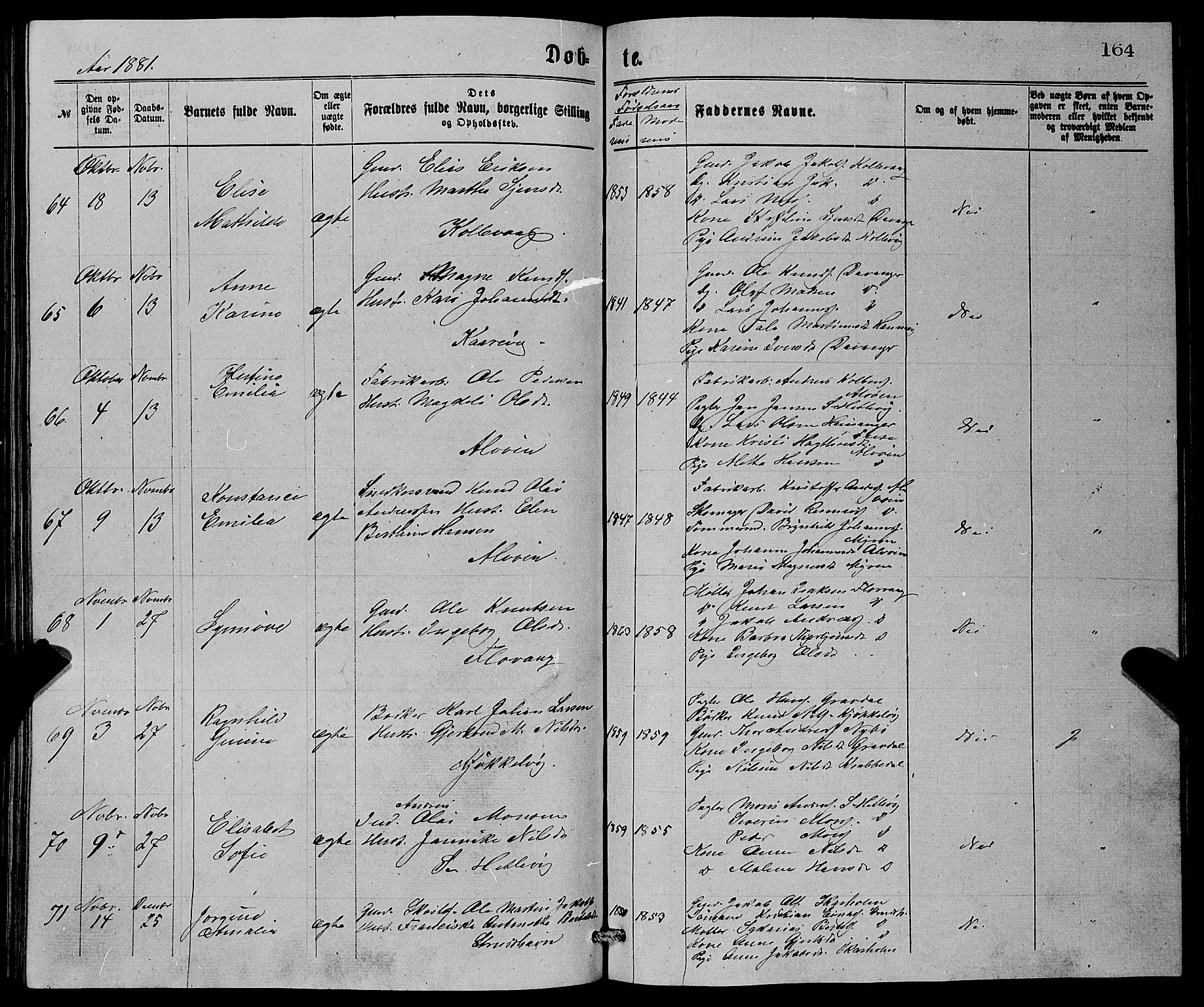 Askøy Sokneprestembete, AV/SAB-A-74101/H/Ha/Hab/Haba/L0007: Parish register (copy) no. A 7, 1871-1881, p. 164