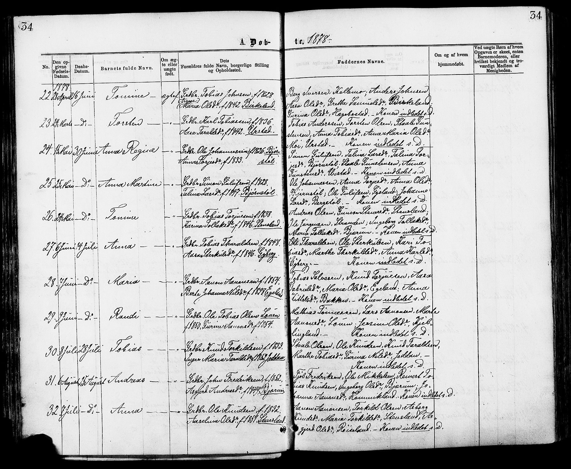 Hægebostad sokneprestkontor, AV/SAK-1111-0024/F/Fa/Faa/L0005: Parish register (official) no. A 5, 1864-1886, p. 34