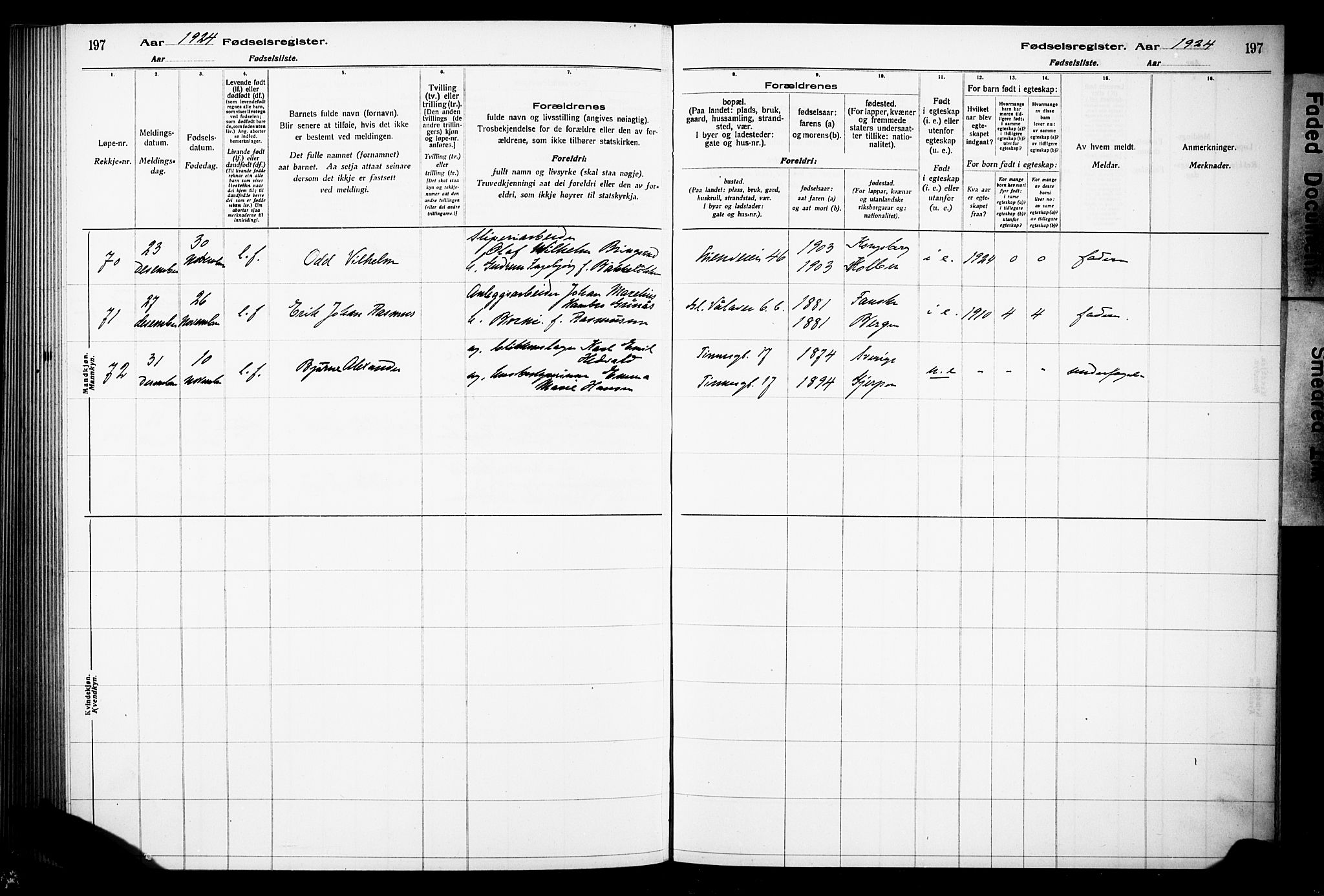 Notodden kirkebøker, SAKO/A-290/J/Ja/L0001: Birth register no. 1, 1916-1924, p. 197