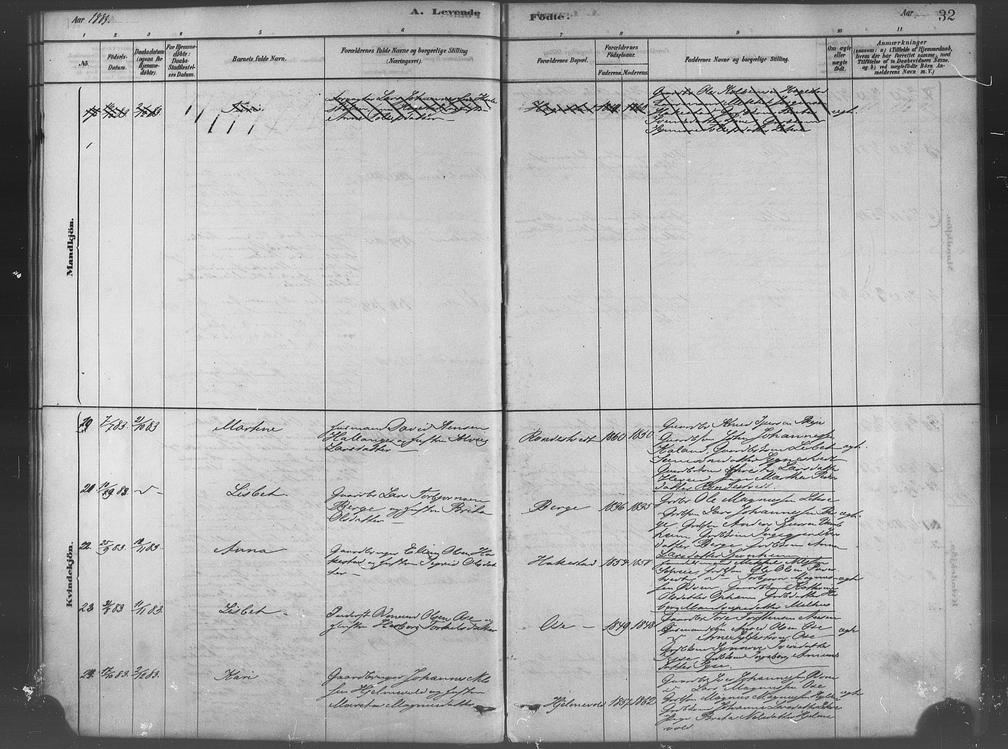 Ulvik sokneprestembete, AV/SAB-A-78801/H/Haa: Parish register (official) no. B 1, 1878-1897, p. 32