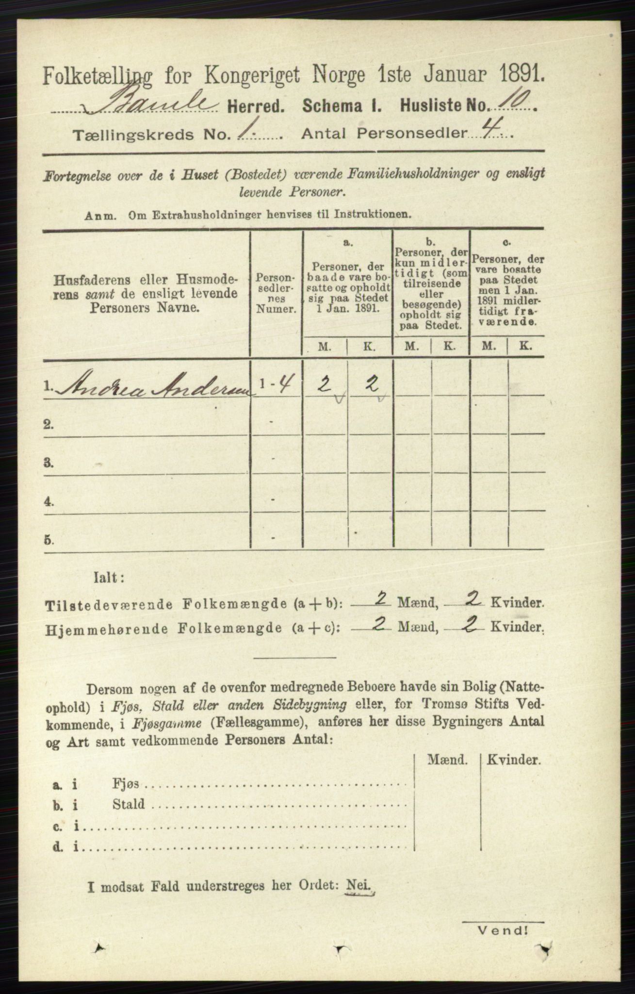 RA, 1891 census for 0814 Bamble, 1891, p. 43
