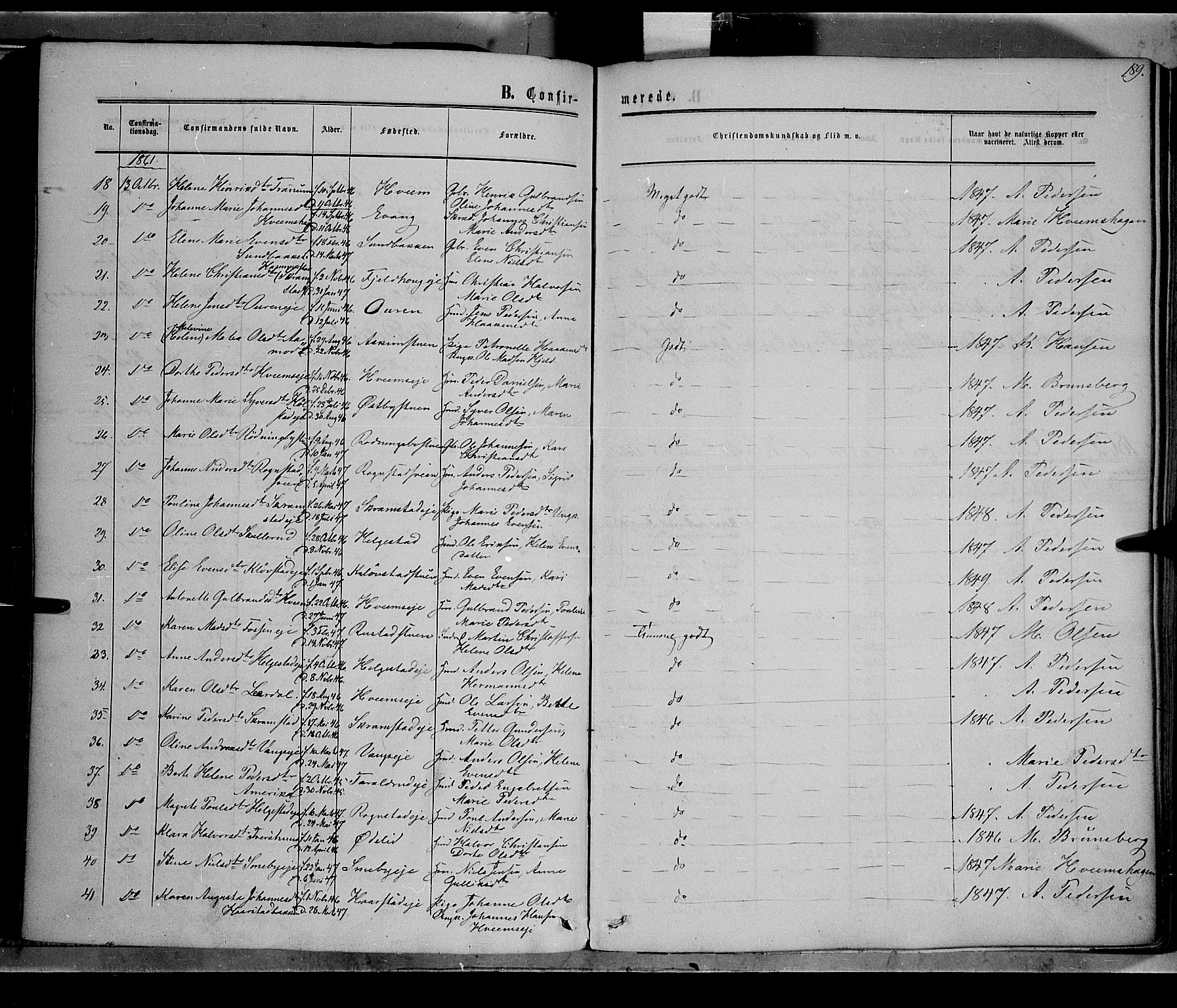 Østre Toten prestekontor, AV/SAH-PREST-104/H/Ha/Haa/L0004: Parish register (official) no. 4, 1857-1865, p. 189