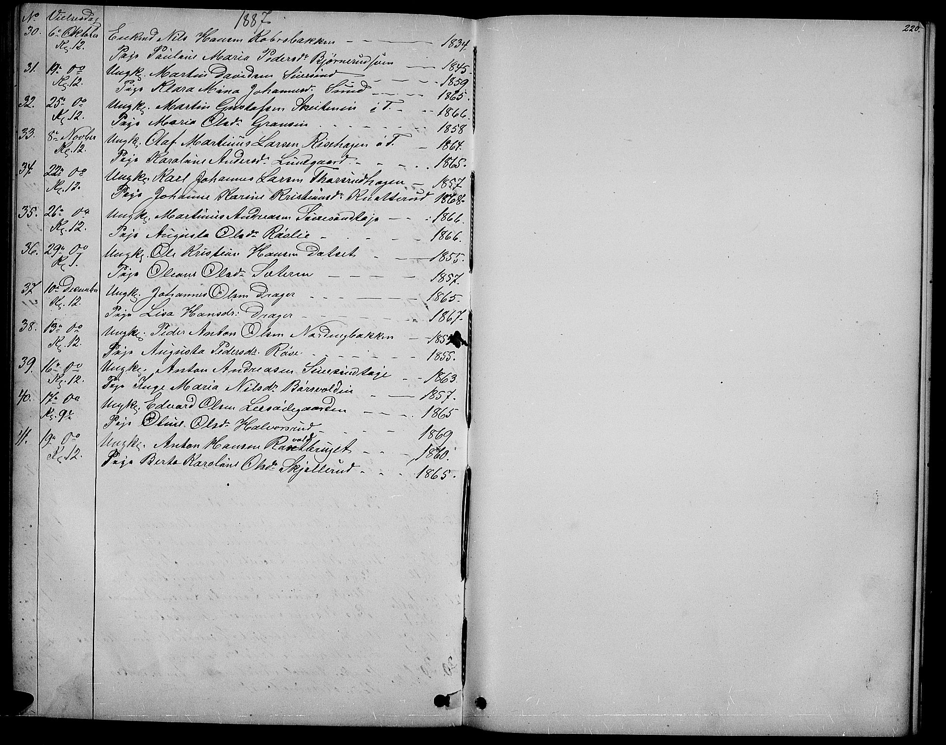 Vestre Toten prestekontor, SAH/PREST-108/H/Ha/Hab/L0006: Parish register (copy) no. 6, 1870-1887, p. 220