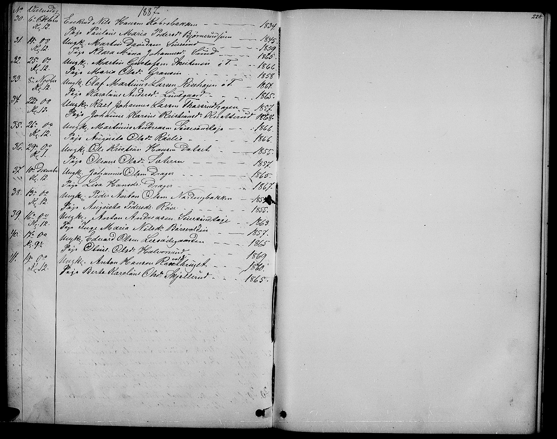 Vestre Toten prestekontor, AV/SAH-PREST-108/H/Ha/Hab/L0006: Parish register (copy) no. 6, 1870-1887, p. 220