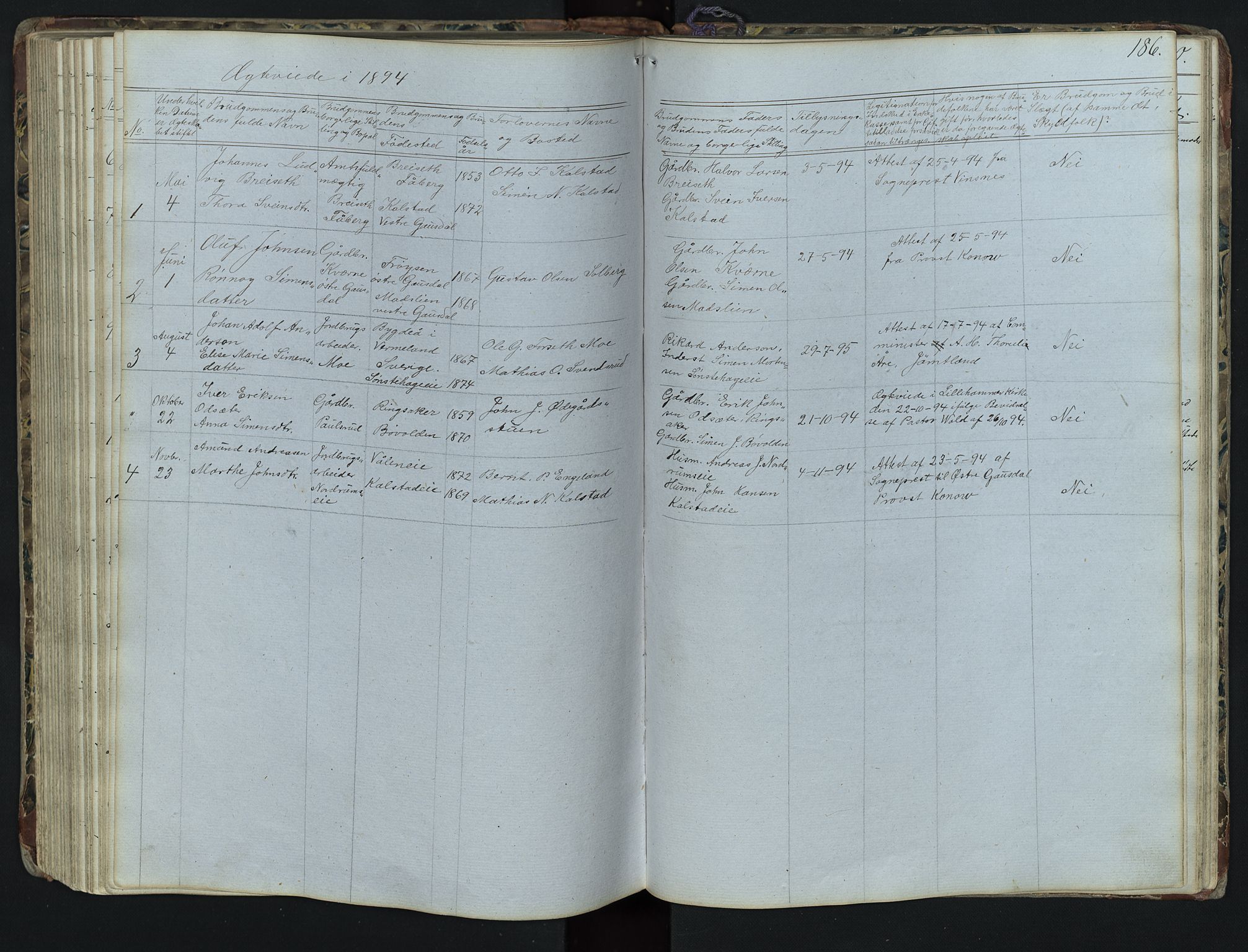 Vestre Gausdal prestekontor, AV/SAH-PREST-094/H/Ha/Hab/L0001: Parish register (copy) no. 1, 1867-1895, p. 186