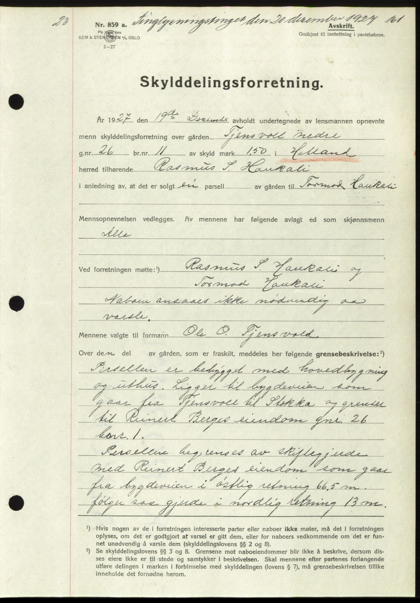 Jæren sorenskriveri, SAST/A-100310/03/G/Gba/L0055: Mortgage book no. 44, 47, 1927-1928, Deed date: 20.12.1927