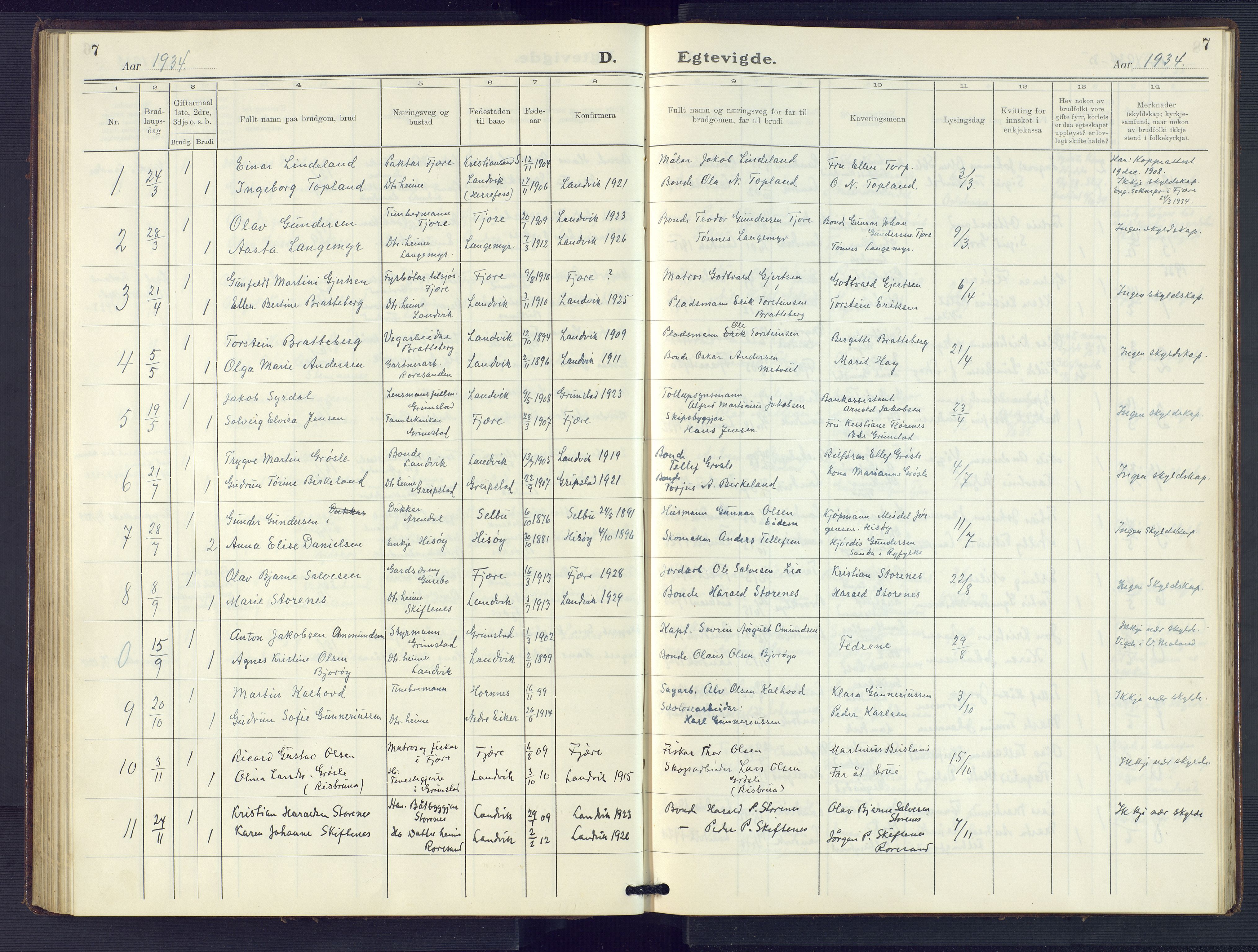 Hommedal sokneprestkontor, SAK/1111-0023/F/Fb/Fbb/L0009: Parish register (copy) no. B 9, 1929-1953, p. 7