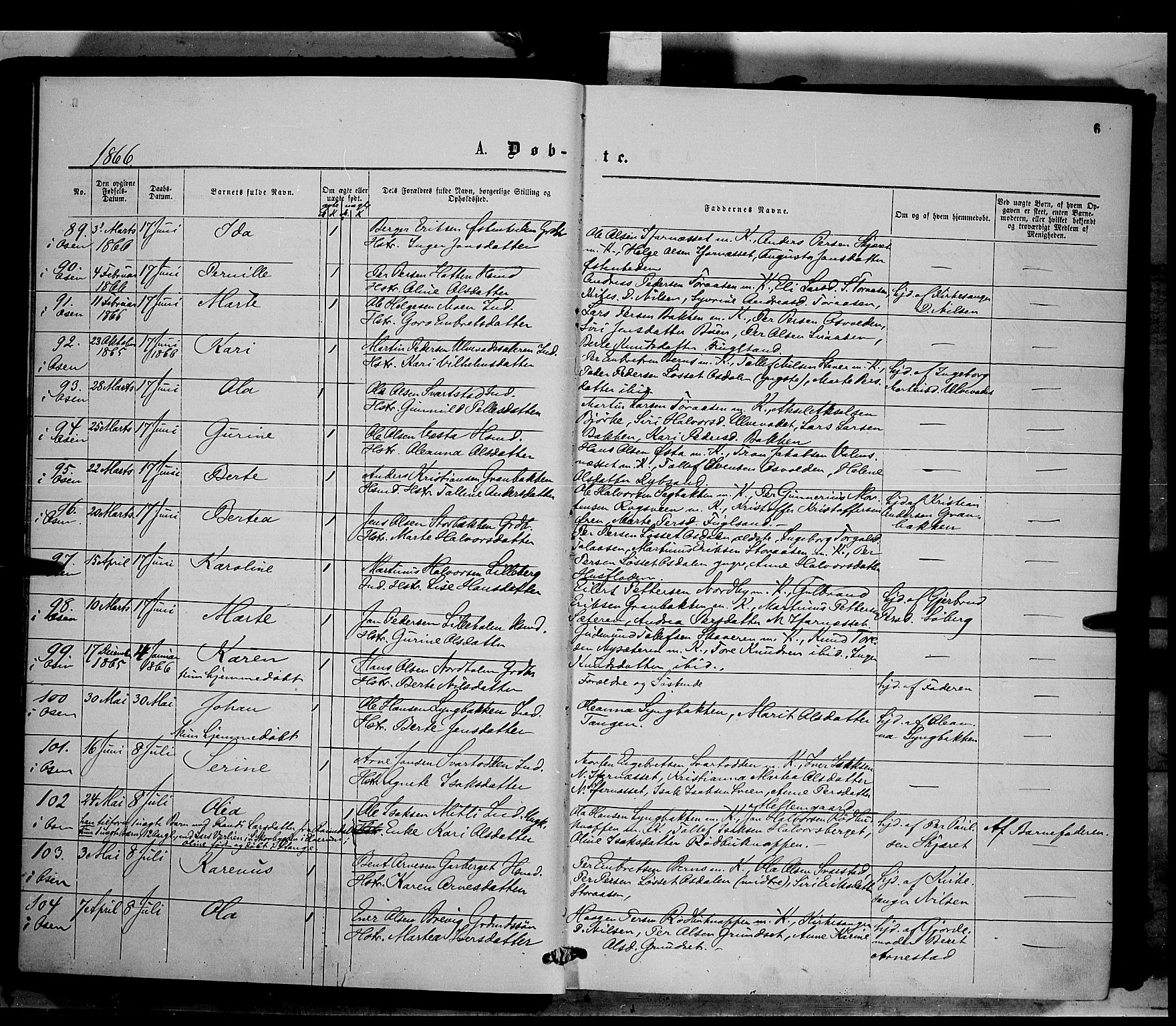 Trysil prestekontor, AV/SAH-PREST-046/H/Ha/Haa/L0006: Parish register (official) no. 6, 1866-1873, p. 6