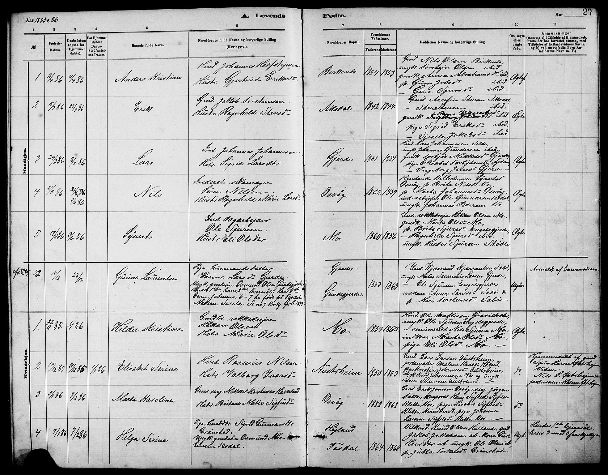 Etne sokneprestembete, SAB/A-75001/H/Hab: Parish register (copy) no. B 4, 1879-1897, p. 27