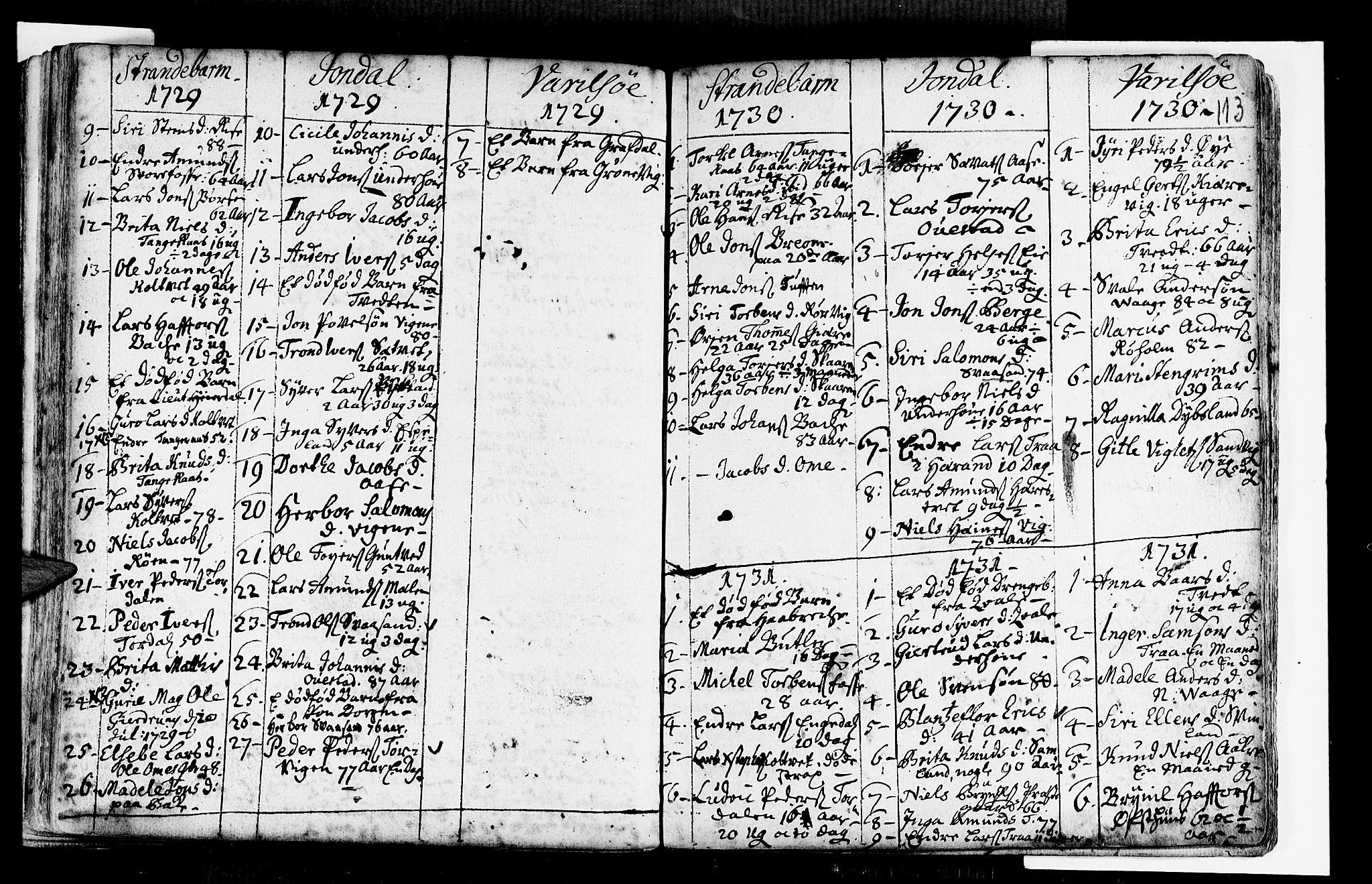 Strandebarm sokneprestembete, SAB/A-78401/H/Haa: Parish register (official) no. A 2 /1, 1727-1750, p. 113