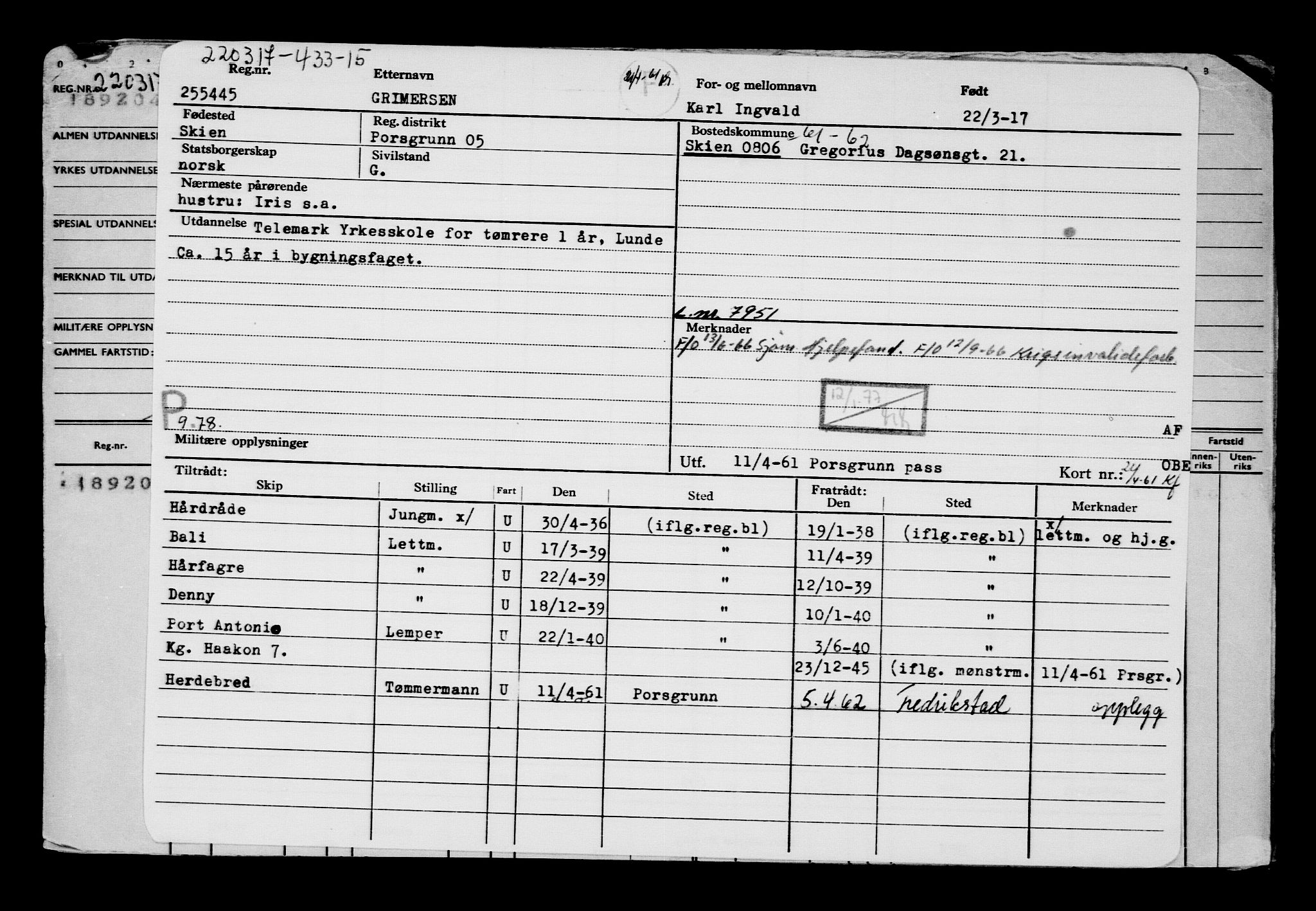 Direktoratet for sjømenn, AV/RA-S-3545/G/Gb/L0147: Hovedkort, 1917, p. 191