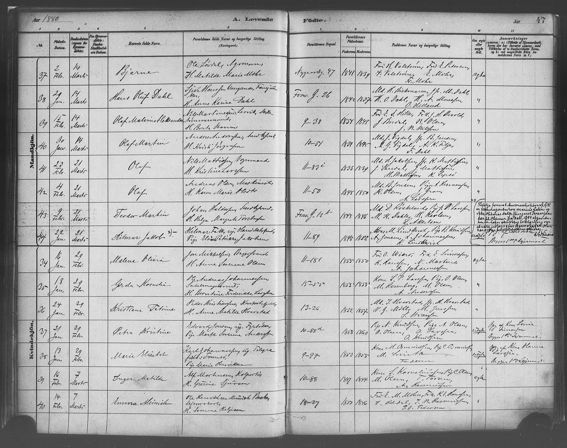 Domkirken sokneprestembete, SAB/A-74801/H/Haa/L0023: Parish register (official) no. B 6, 1879-1887, p. 47