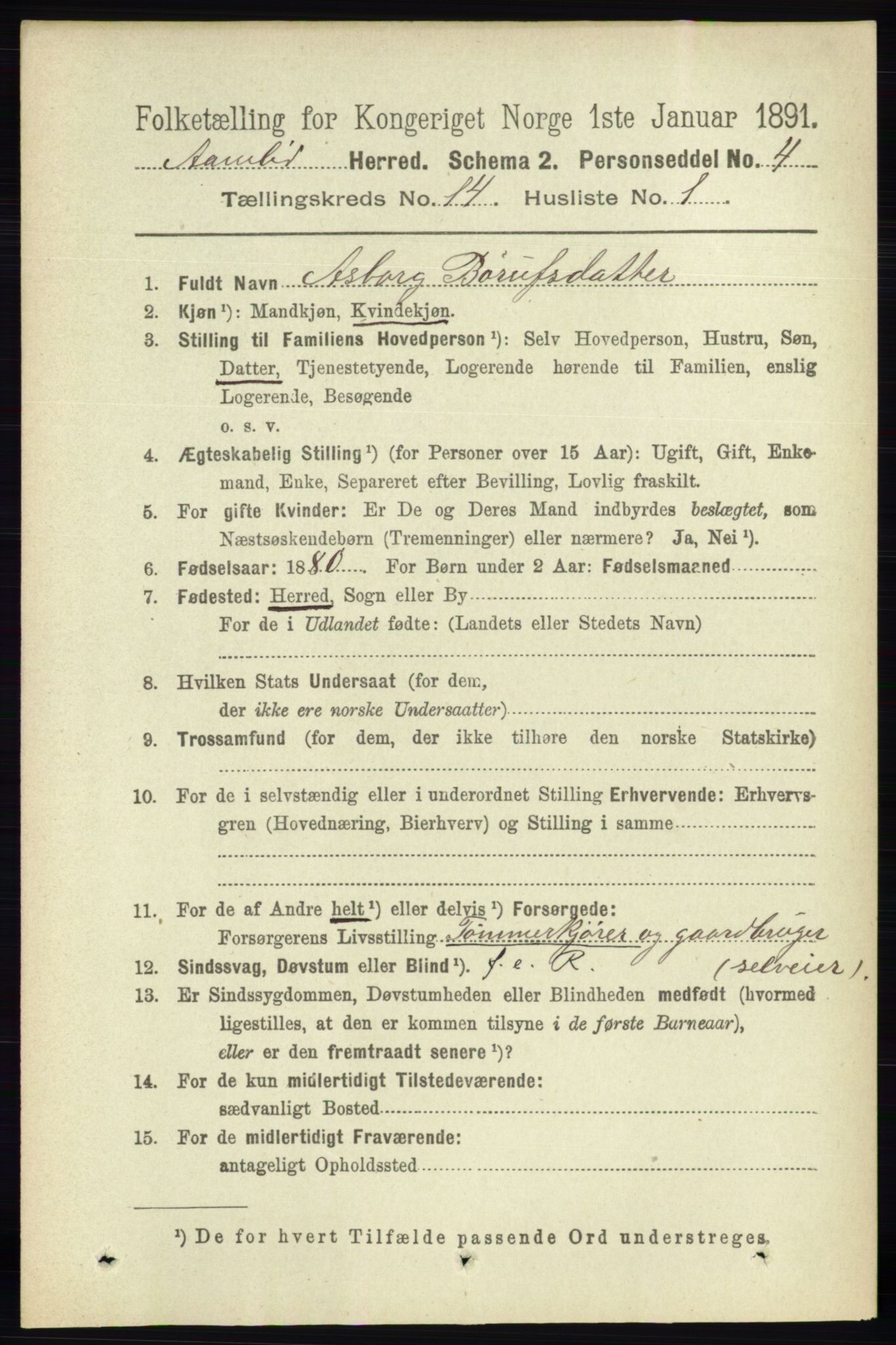 RA, 1891 census for 0929 Åmli, 1891, p. 2269