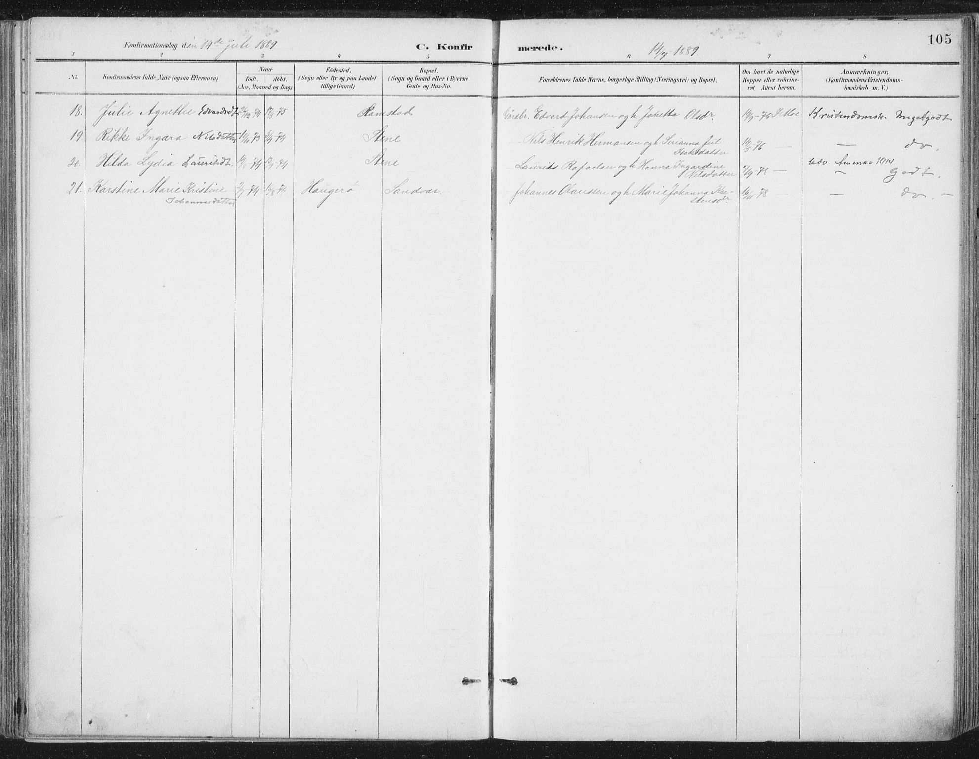 Ministerialprotokoller, klokkerbøker og fødselsregistre - Nord-Trøndelag, SAT/A-1458/784/L0673: Parish register (official) no. 784A08, 1888-1899, p. 105