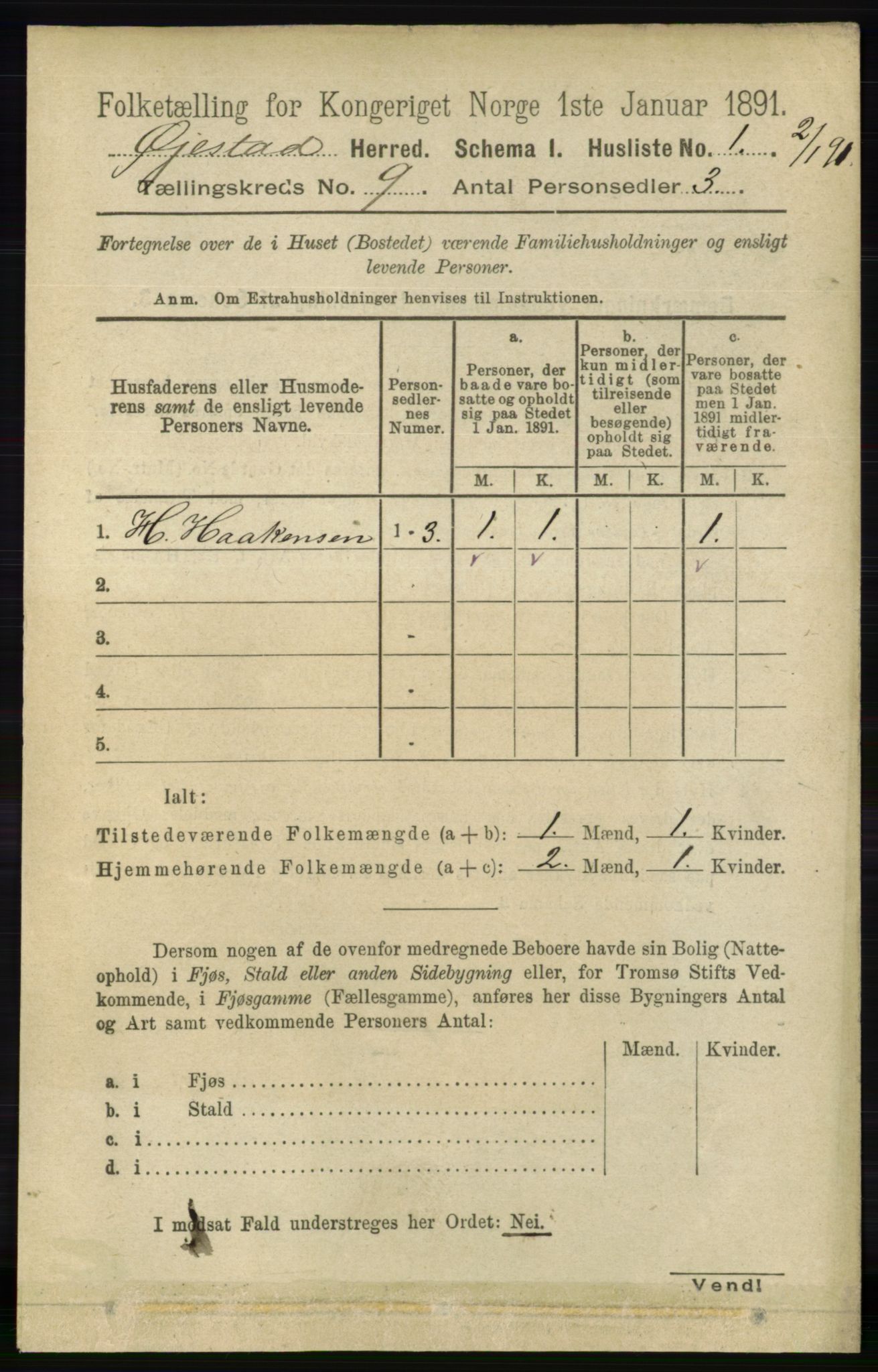 RA, 1891 census for 0920 Øyestad, 1891, p. 3471