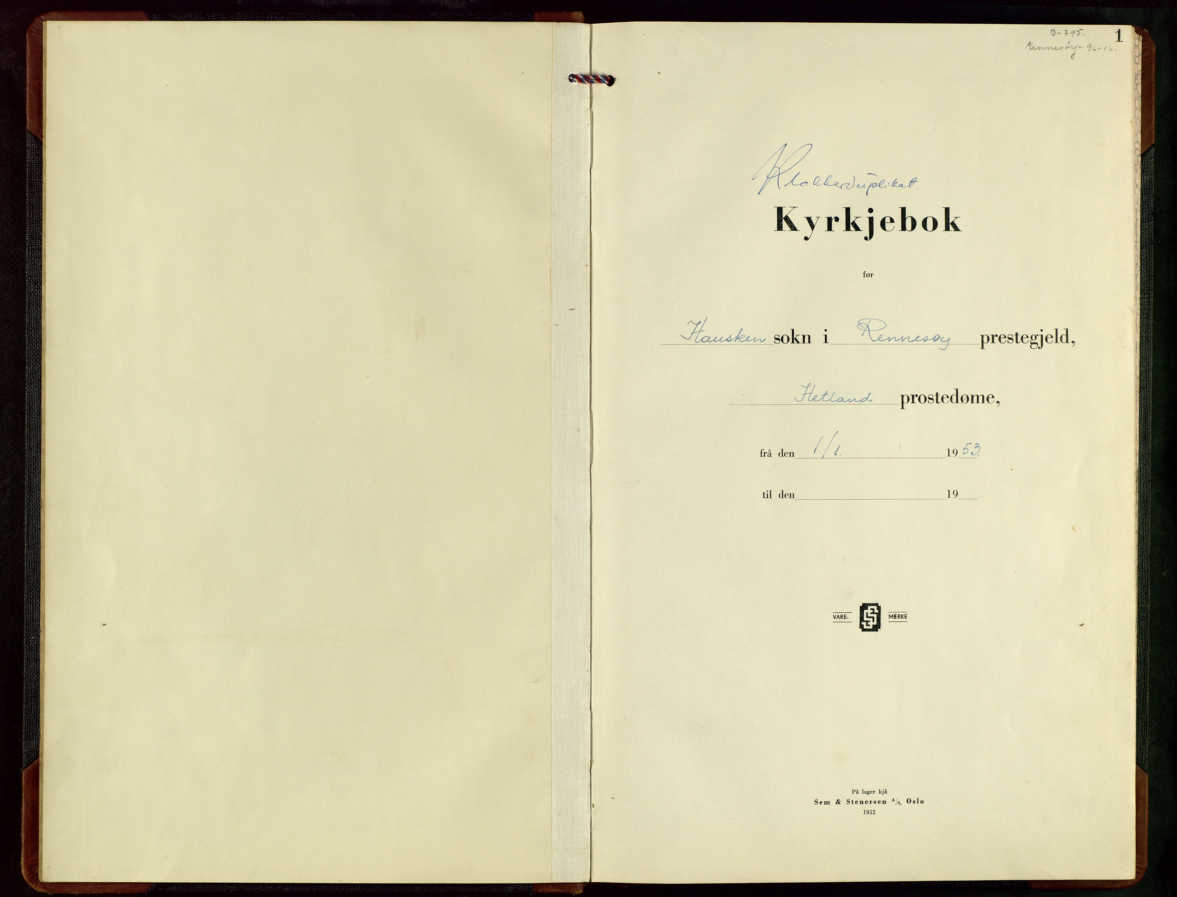 Rennesøy sokneprestkontor, SAST/A -101827/H/Ha/Hab/L0020: Parish register (copy) no. B 19, 1953-1971, p. 1