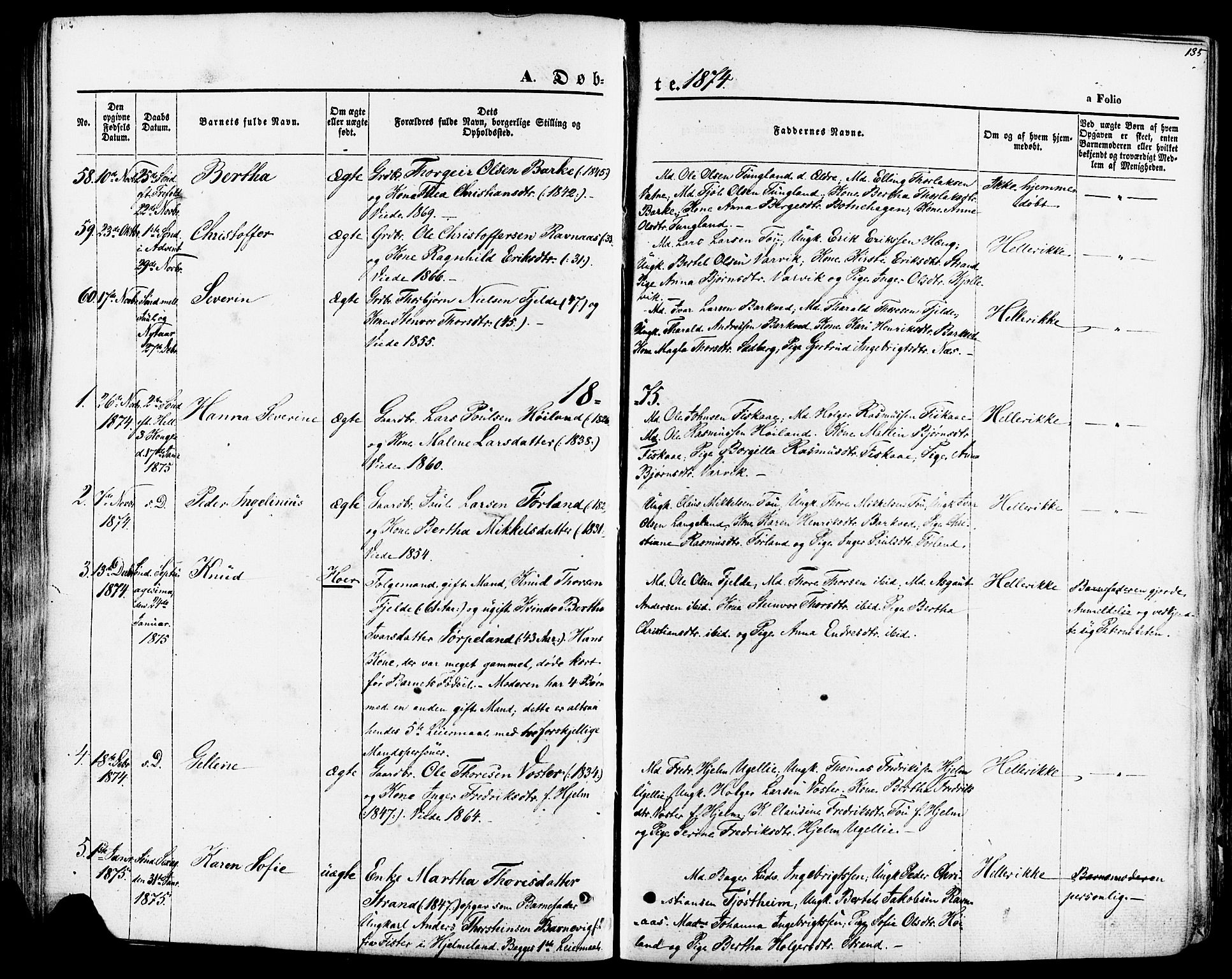 Strand sokneprestkontor, AV/SAST-A-101828/H/Ha/Haa/L0007: Parish register (official) no. A 7, 1855-1881, p. 135