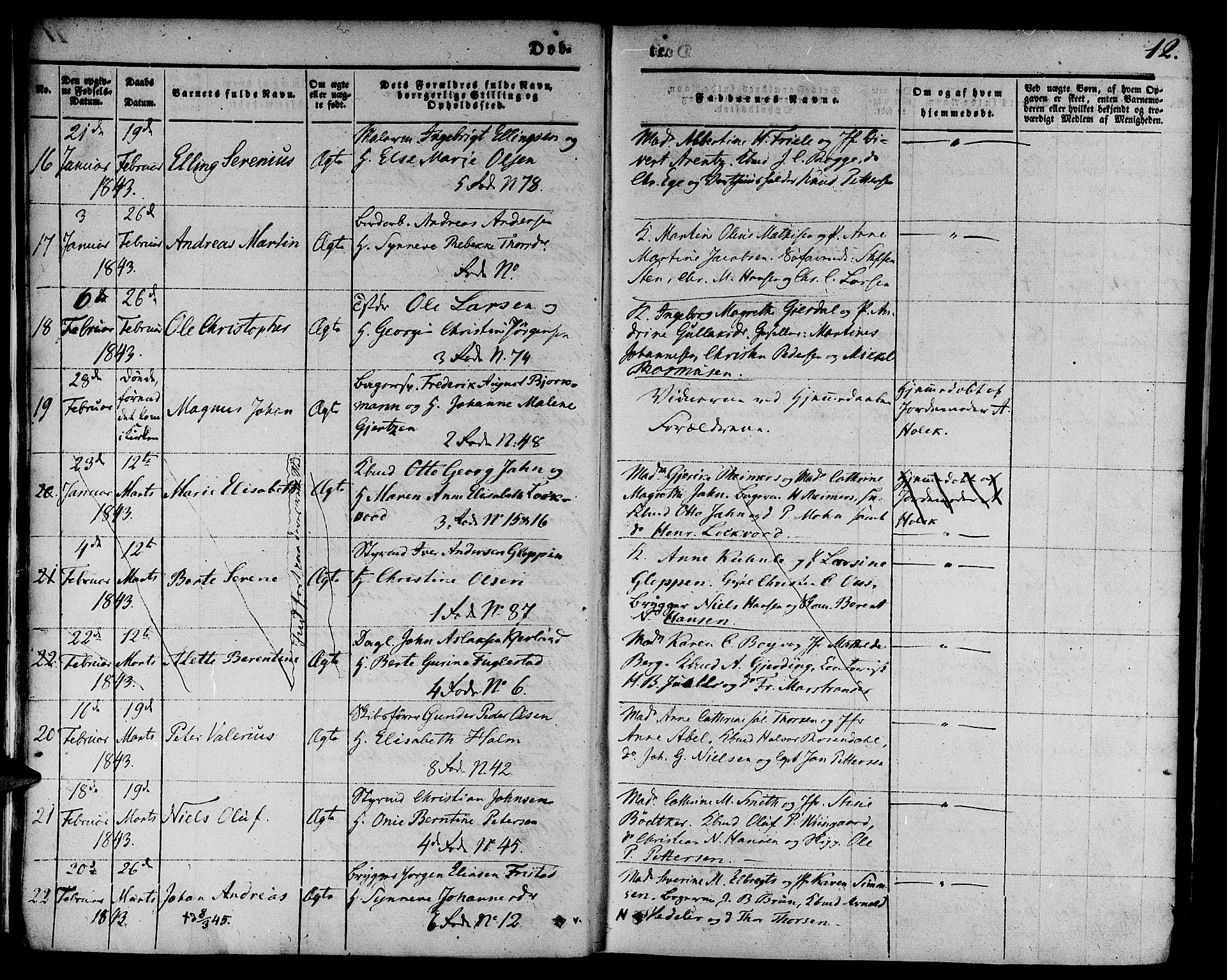 Nykirken Sokneprestembete, SAB/A-77101/H/Hab: Parish register (copy) no. B 1, 1842-1858, p. 12