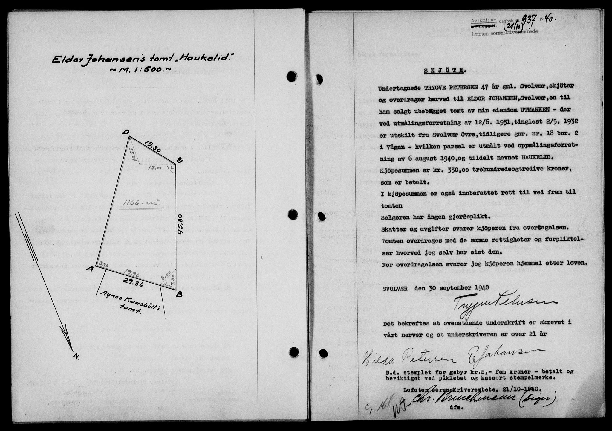 Lofoten sorenskriveri, SAT/A-0017/1/2/2C/L0007a: Mortgage book no. 7a, 1939-1940, Diary no: : 937/1940