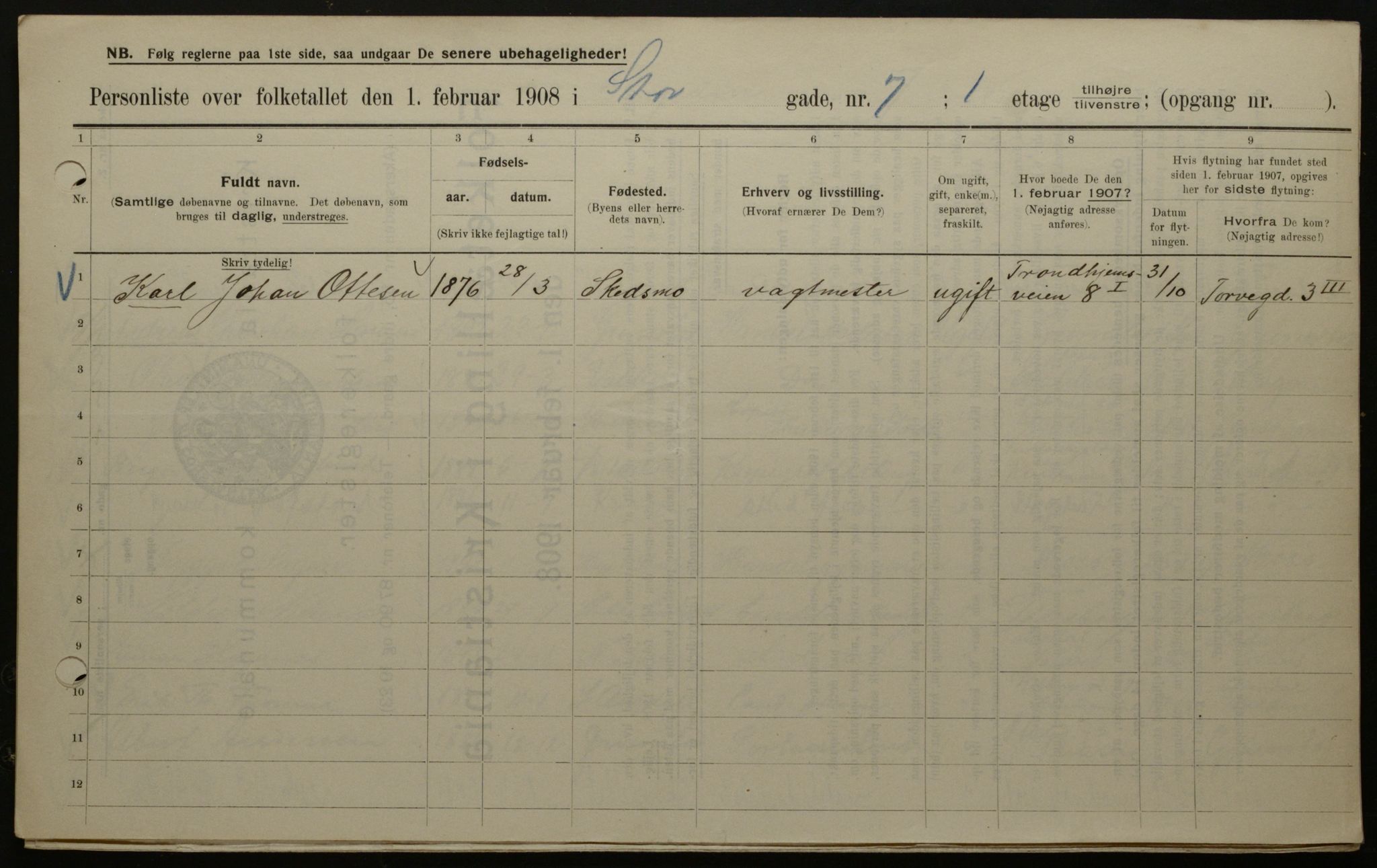 OBA, Municipal Census 1908 for Kristiania, 1908, p. 92499