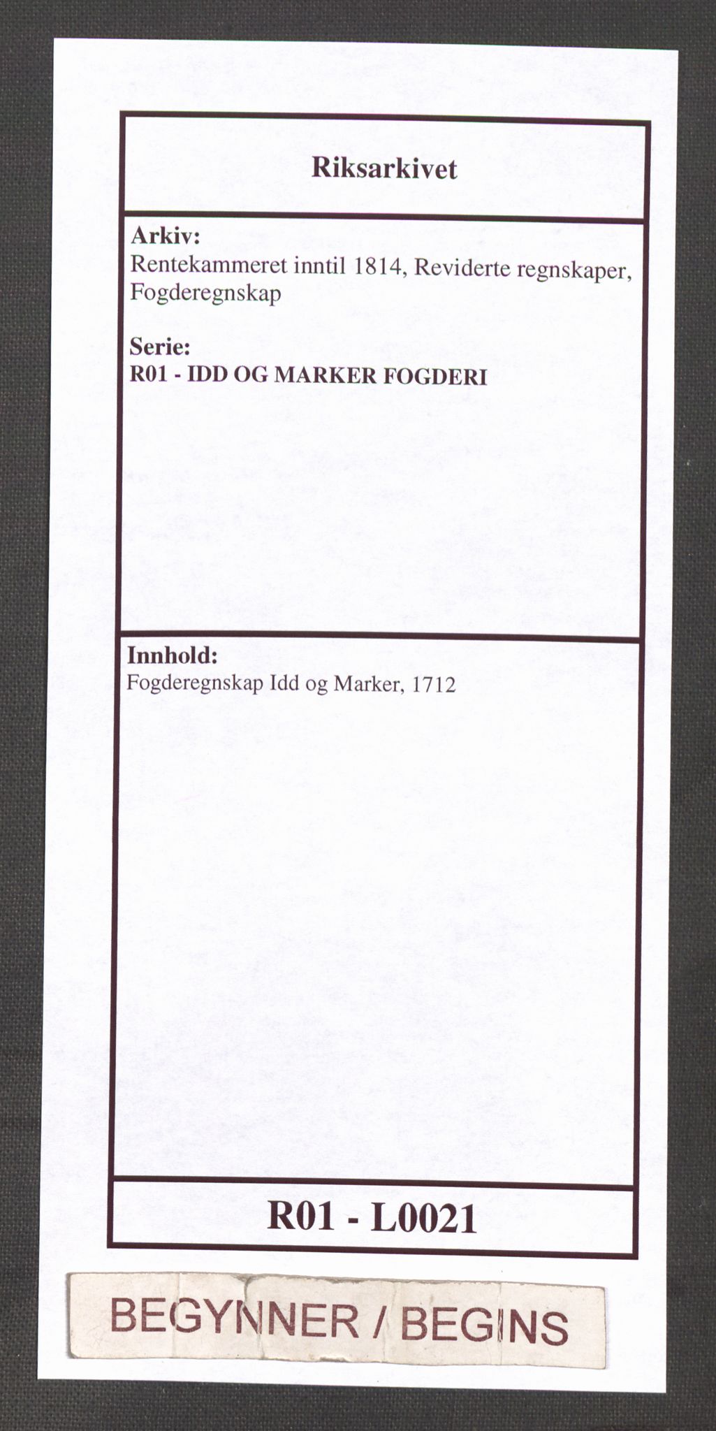 Rentekammeret inntil 1814, Reviderte regnskaper, Fogderegnskap, RA/EA-4092/R01/L0021: Fogderegnskap Idd og Marker, 1712, p. 1