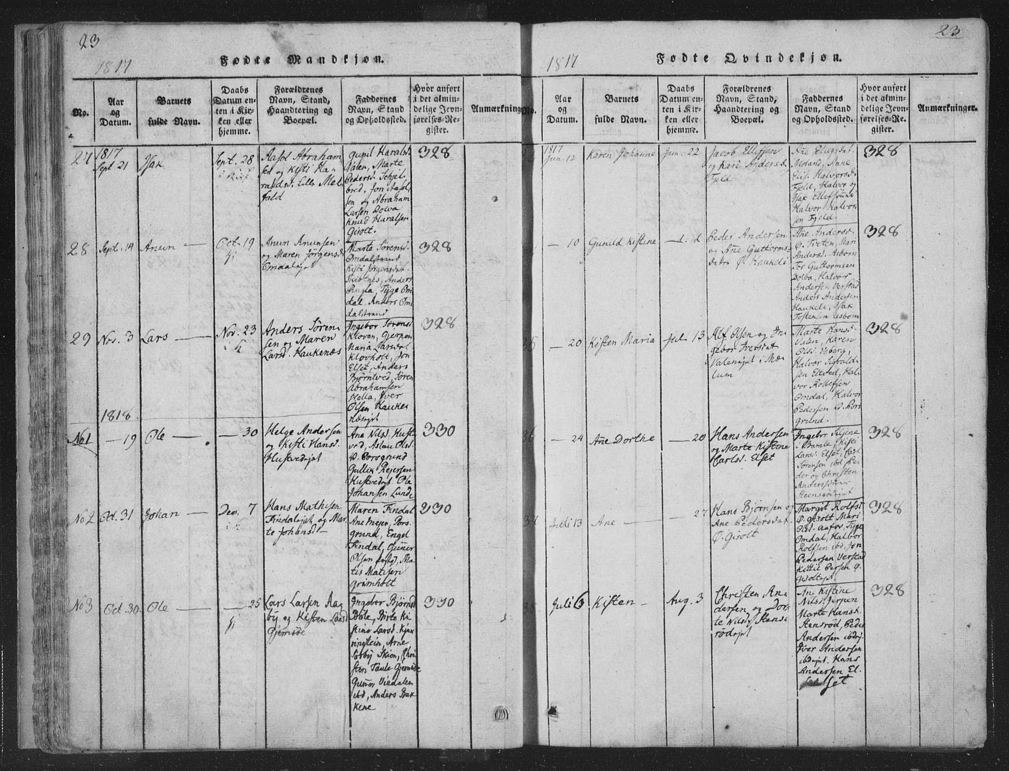 Solum kirkebøker, AV/SAKO-A-306/F/Fa/L0004: Parish register (official) no. I 4, 1814-1833, p. 23