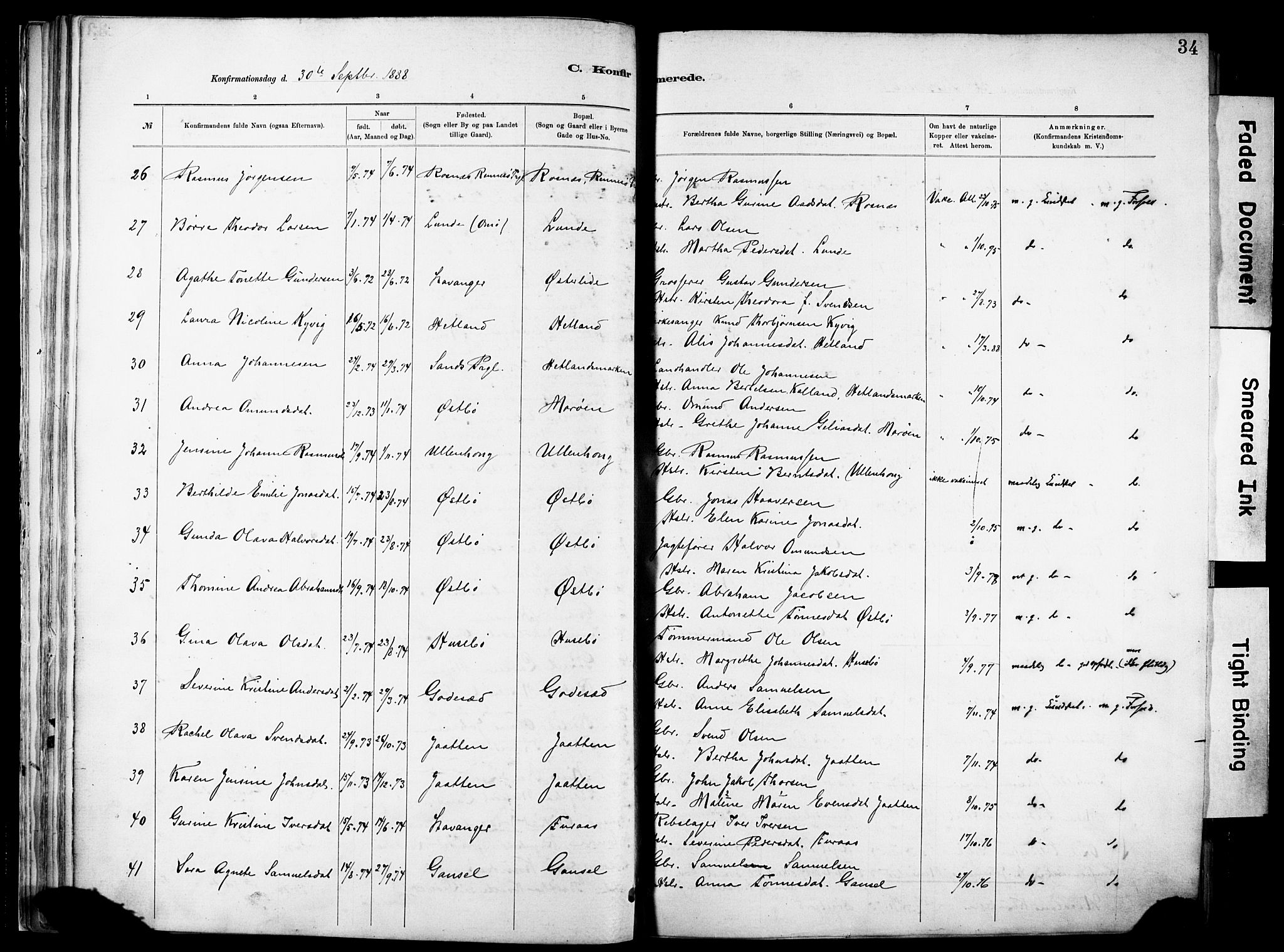 Hetland sokneprestkontor, AV/SAST-A-101826/30/30BA/L0012: Parish register (official) no. A 12, 1882-1912, p. 34